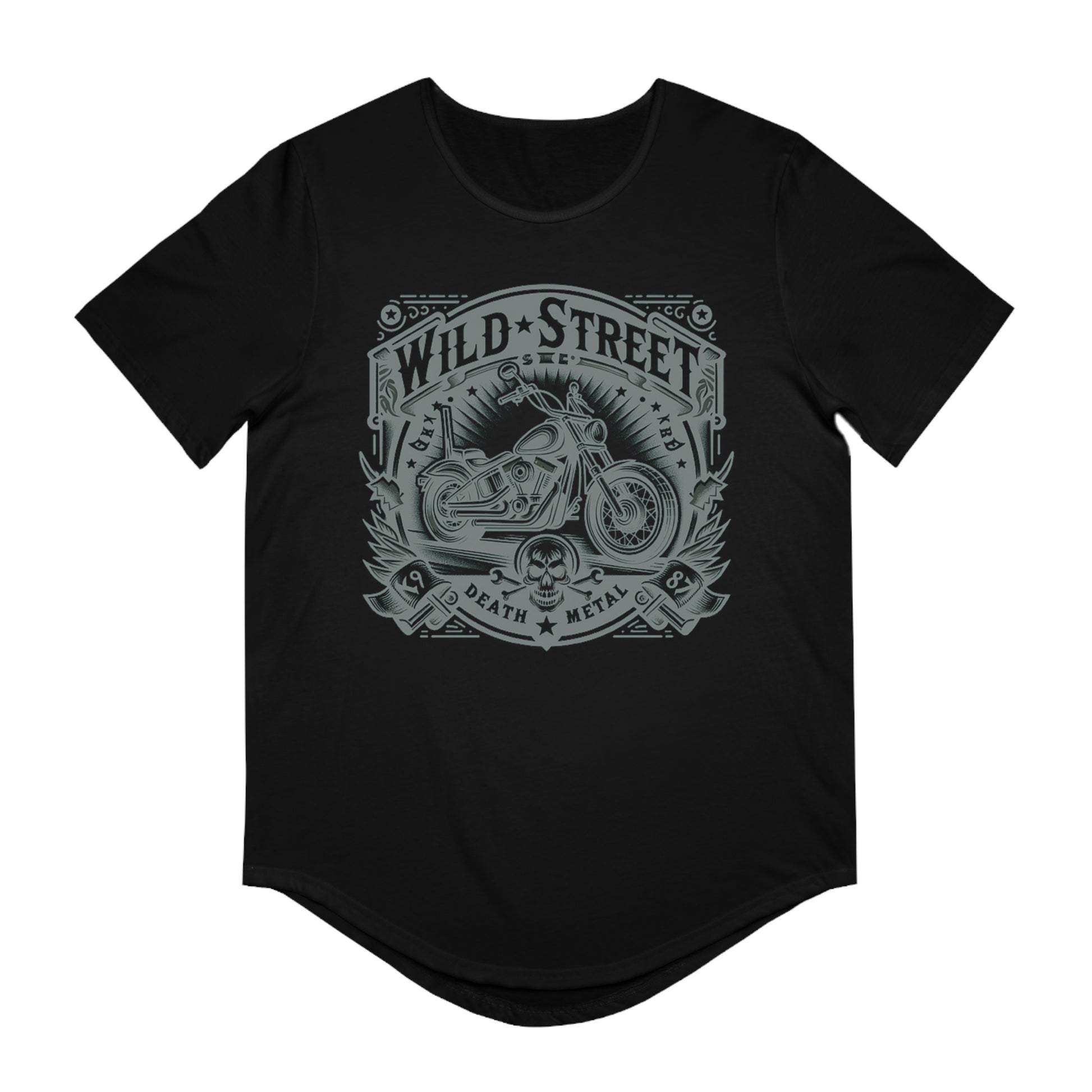 WILD STREET BIKER-Men's Jersey Curved Hem Tee in Black