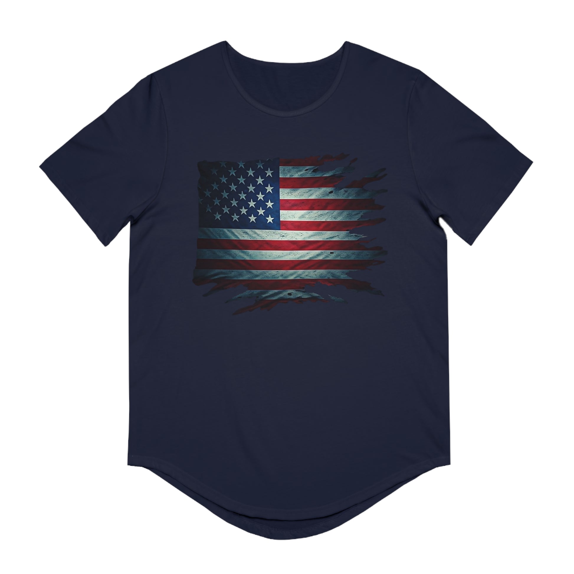 Patriotic Men's Curved Hem Tee, USA Flag Shirt