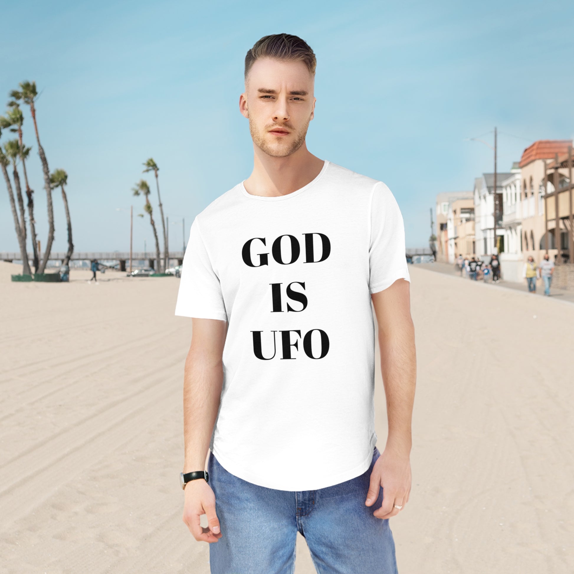 God is UFO Men's Jersey Curved Hem Tee