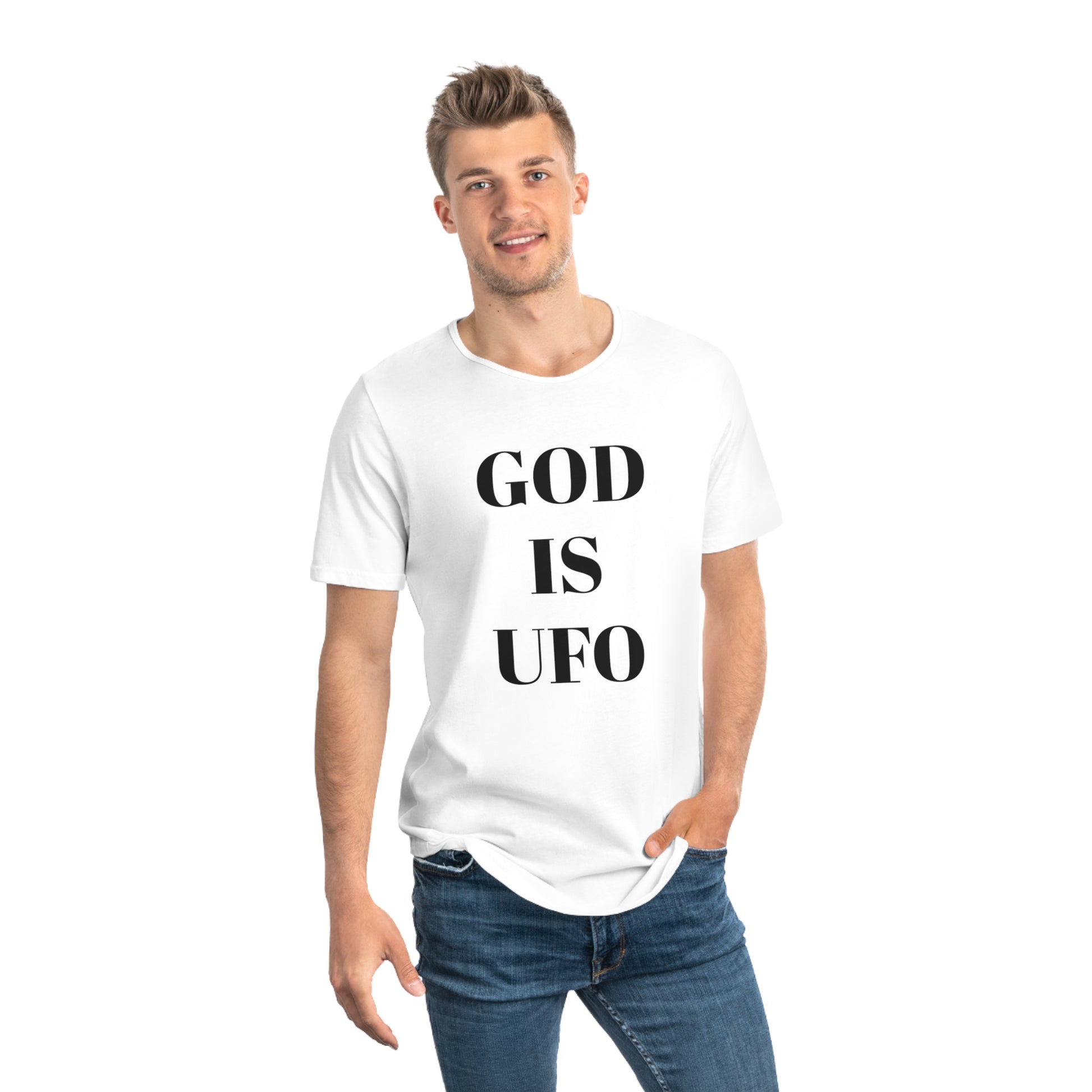 God is UFO Men's Jersey Curved Hem Tee