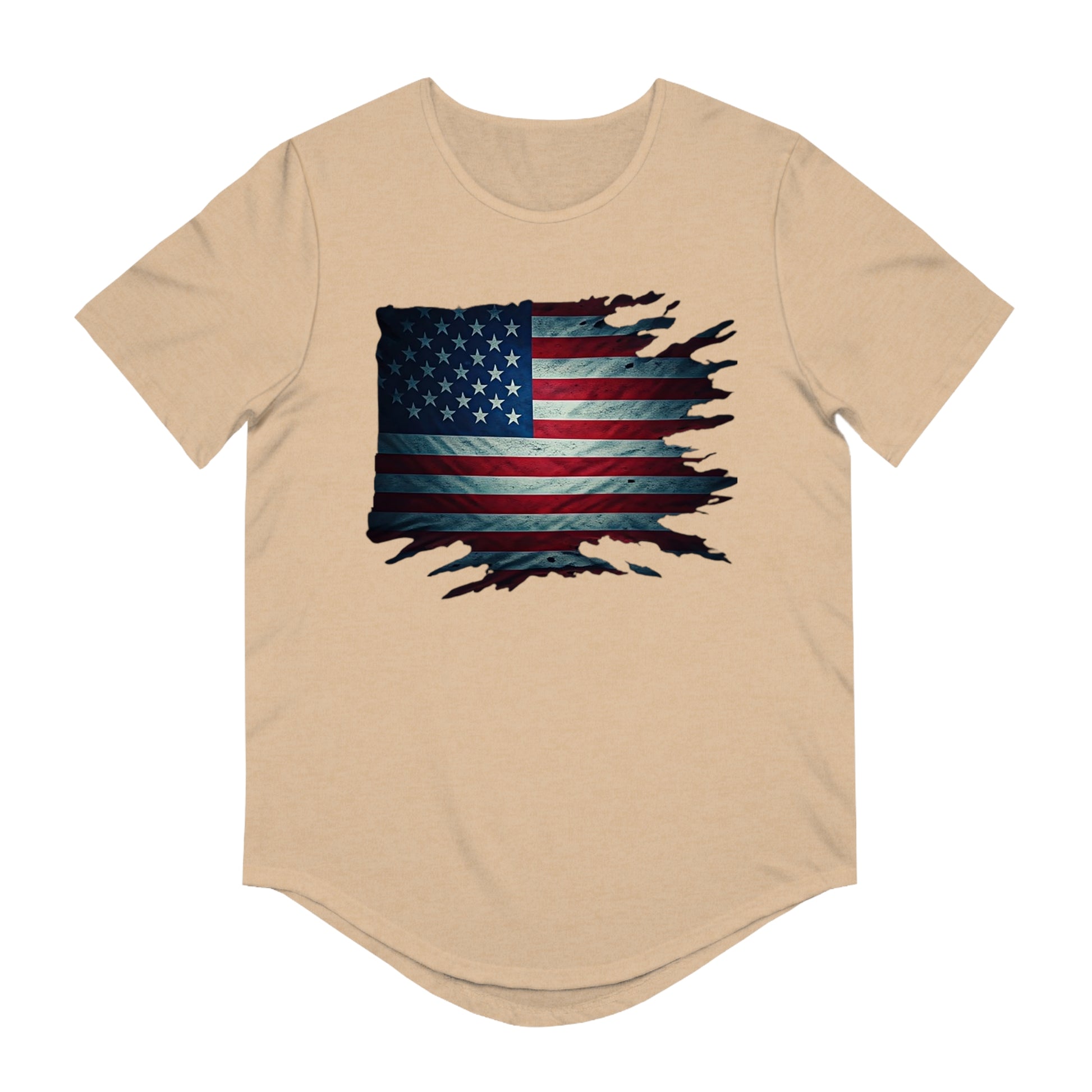 Patriotic Men's Curved Hem Tee, USA Flag Shirt