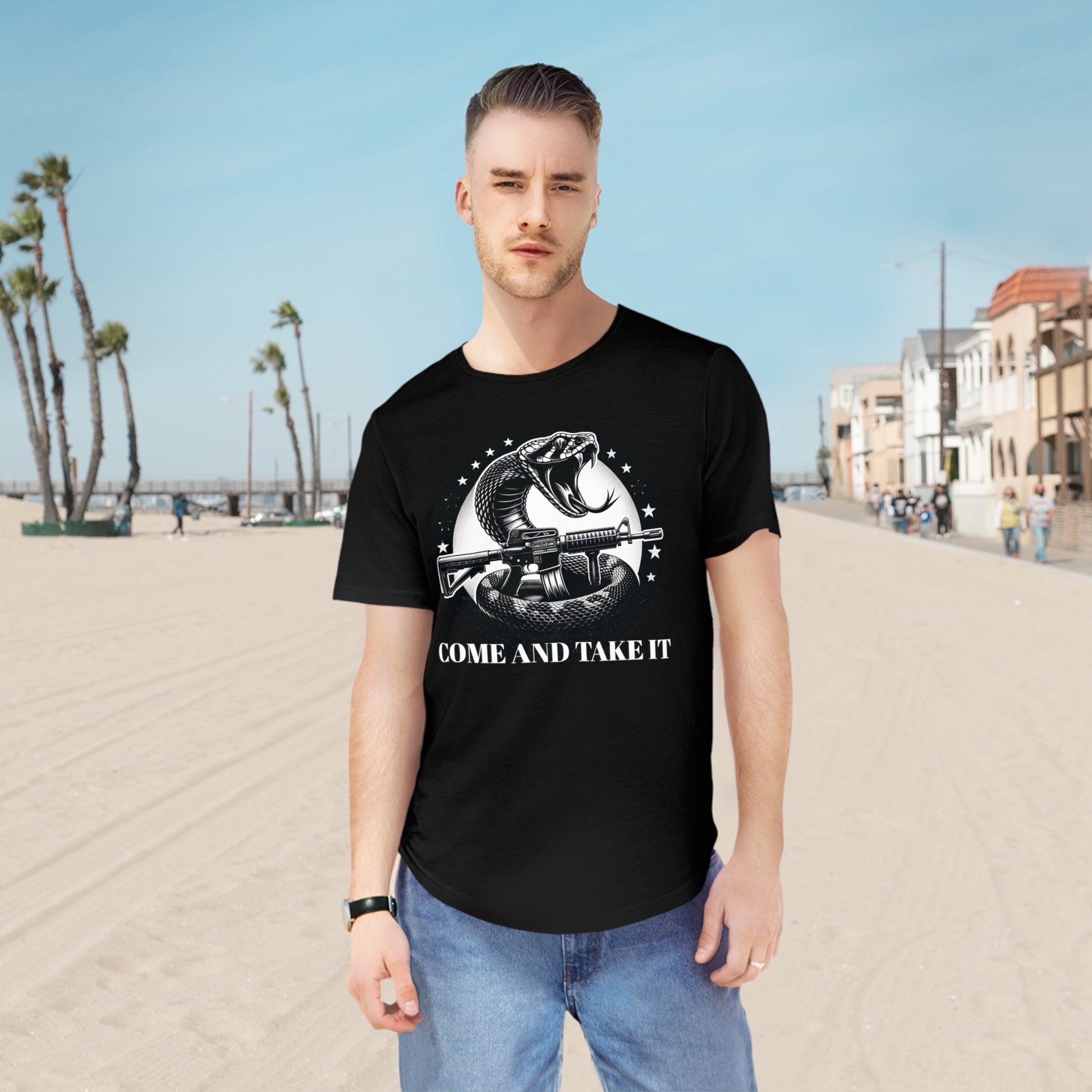 COME AND TAKE IT-Men's Jersey Curved Hem Tee