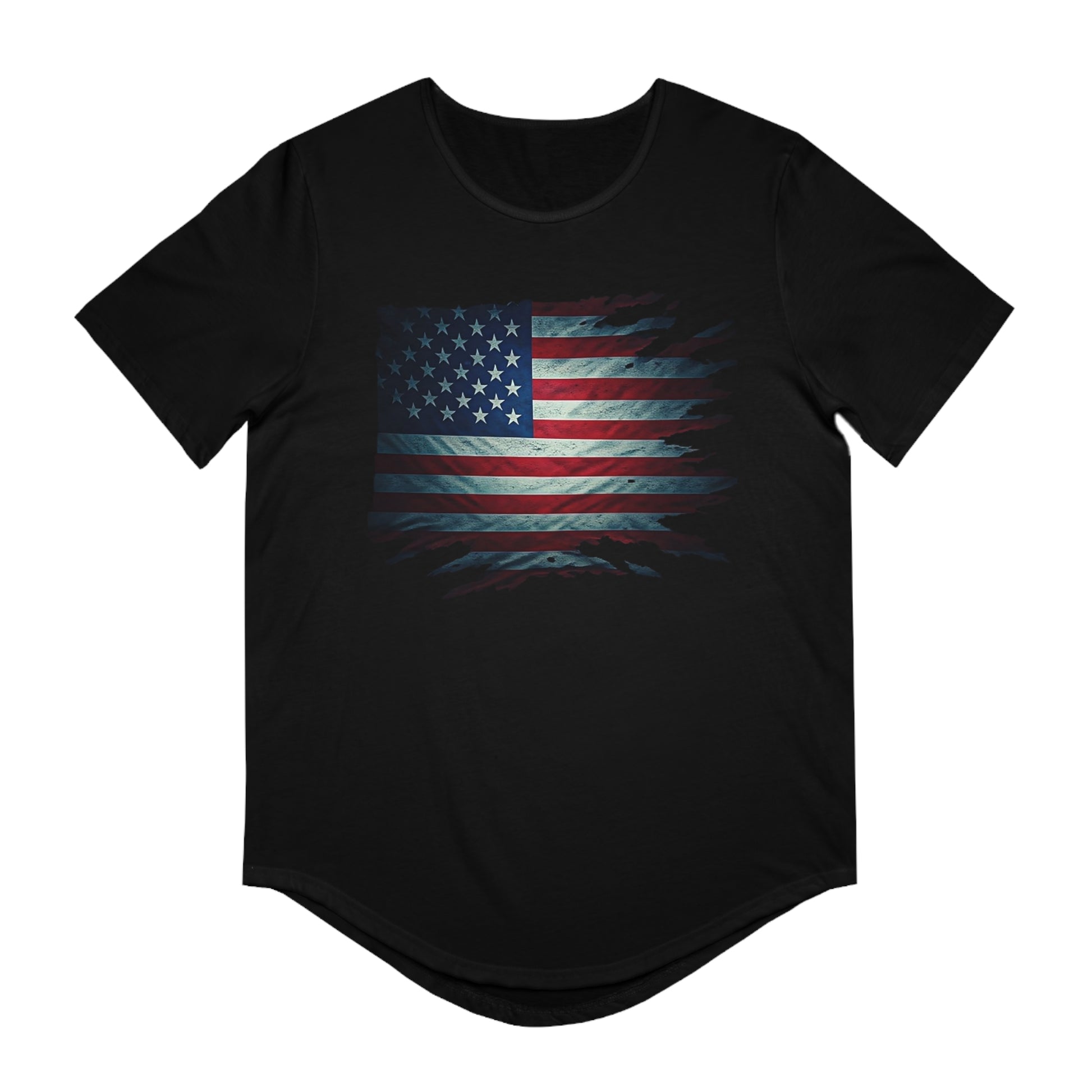 Patriotic Men's Curved Hem Tee, USA Flag Shirt