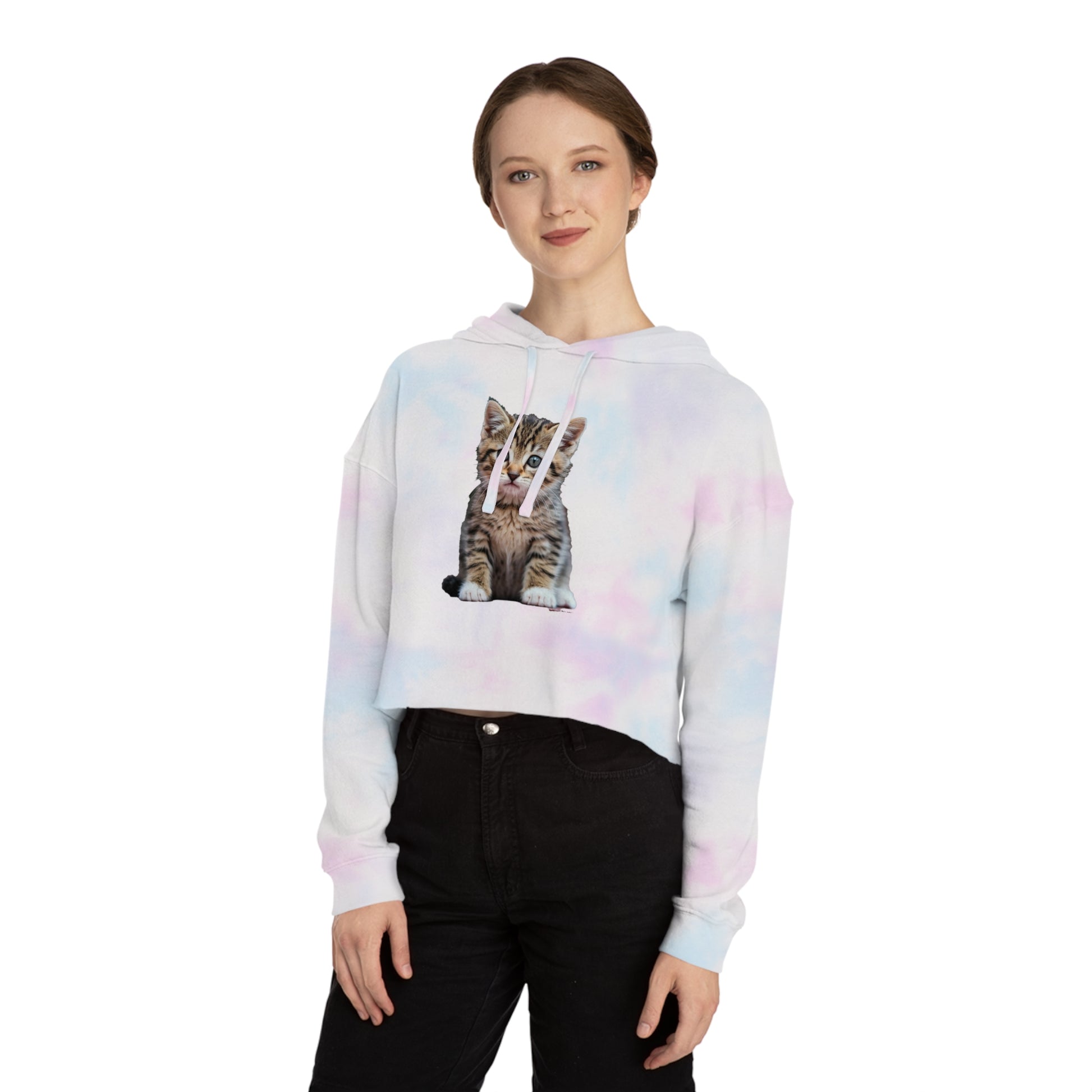 Cute Kitty Womens Cropped Hooded Sweatshirt