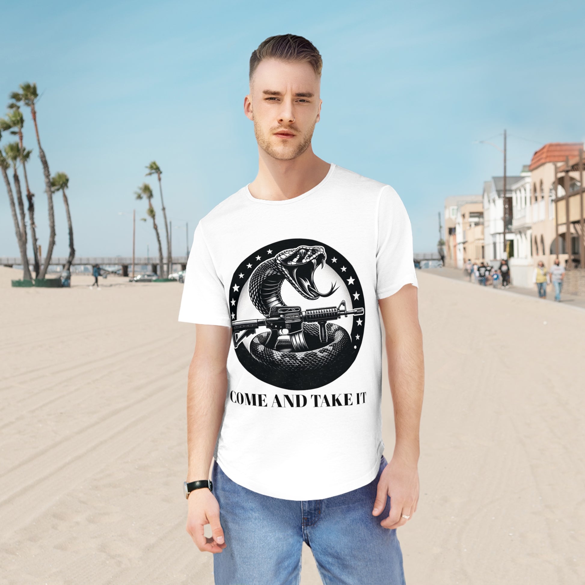 COME AND TAKE IT-Men's Jersey Curved Hem Tee
