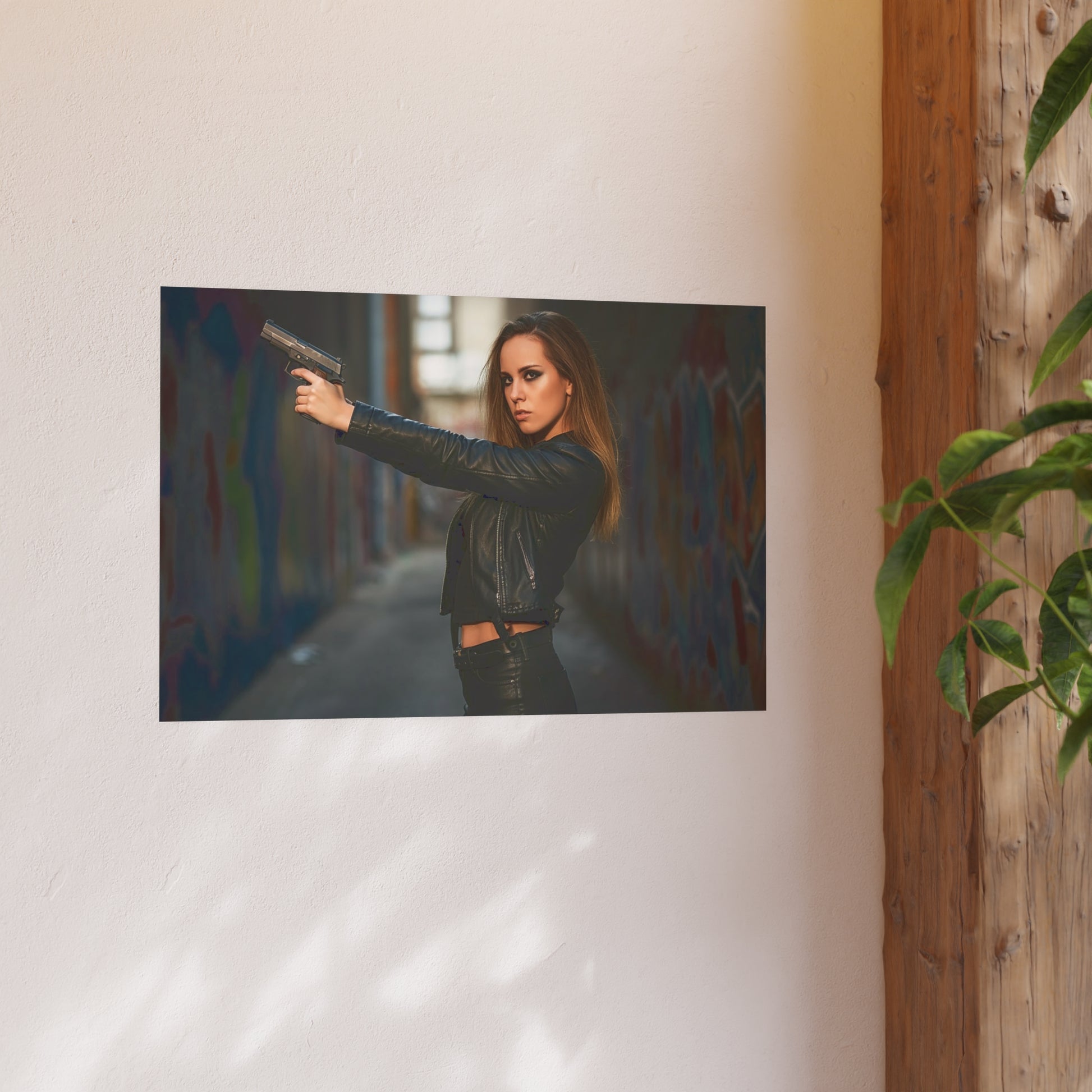 Hot Girl With Gun in Alley-Edgy Urban Art Poster