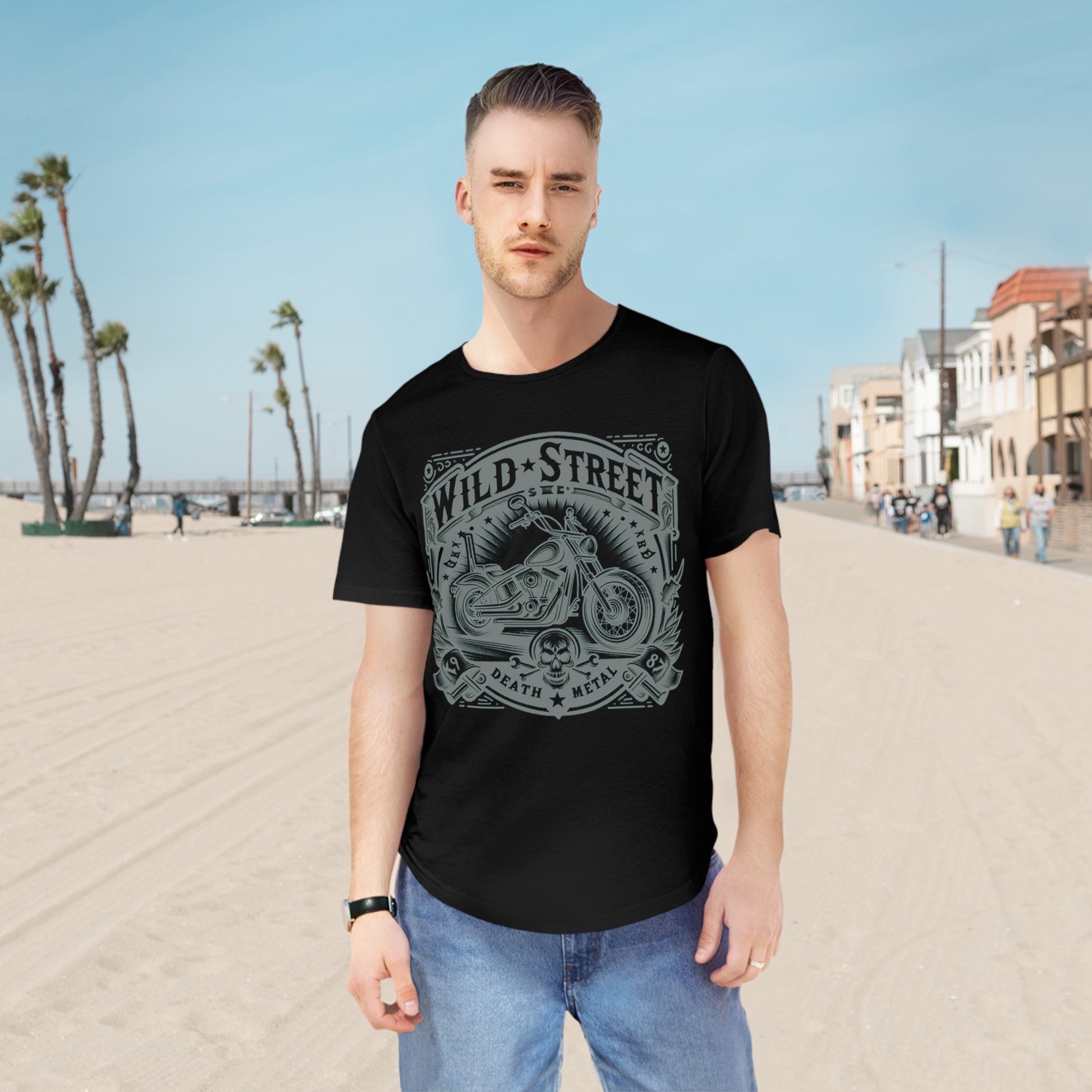 WILD STREET BIKER-Men's Jersey Curved Hem Tee in Black