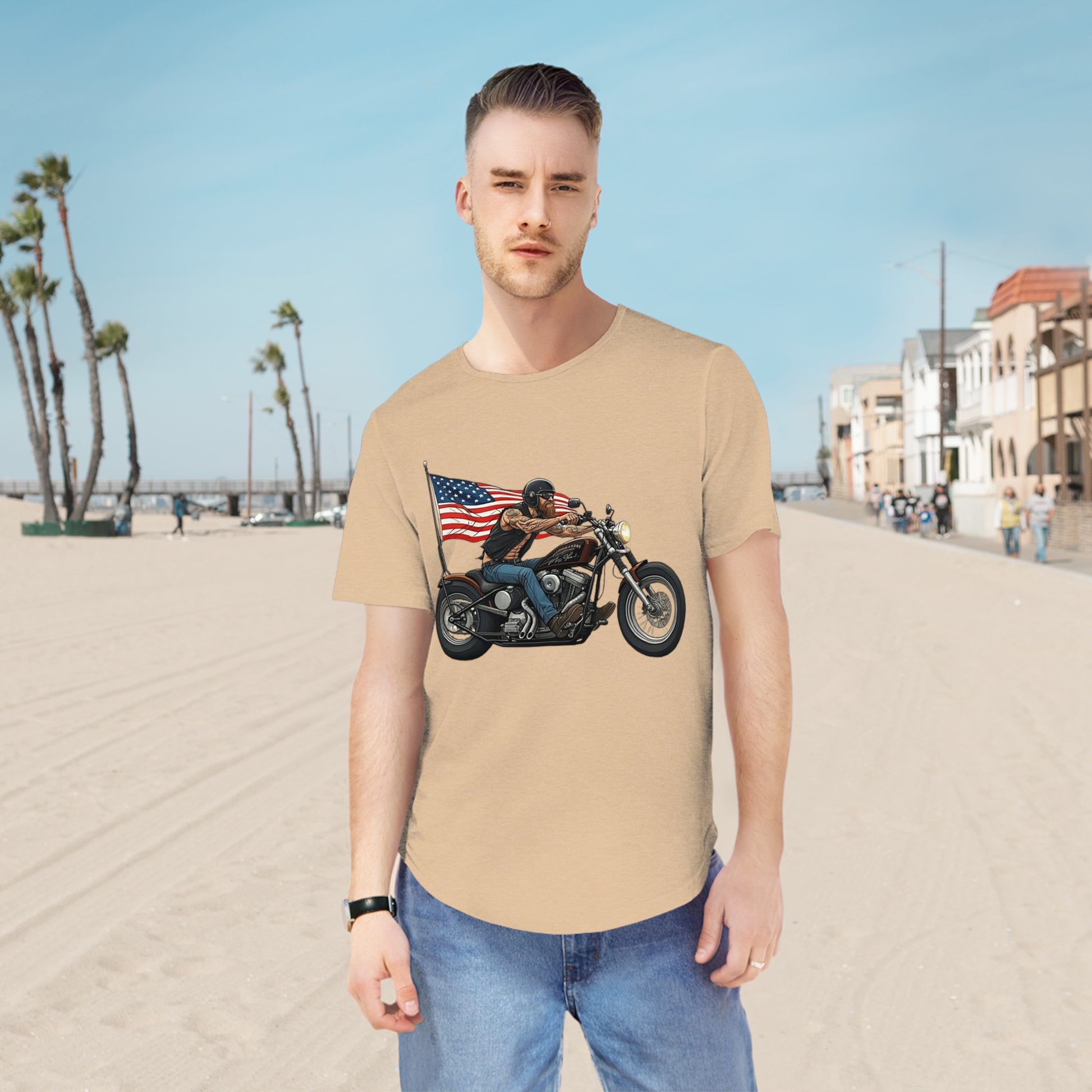 American Biker Curved Hem Tee-Motorcycle Freedom Tee