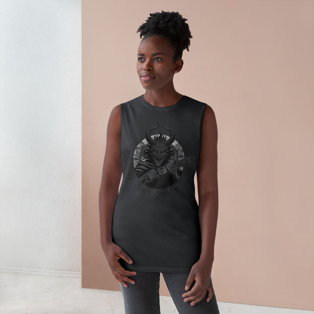 Come and Take It Demon Sleeveless Tee-Gothic Tank Top – Edgy Graphic Sleeveless Tee, Alternative Style