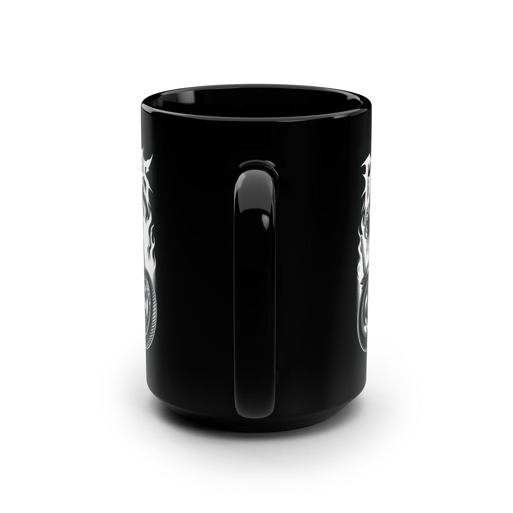 Gothic Ghost Riders Motorcycle Mug - 15oz Black Ceramic Cup for Chopper Enthusiasts, Gift for Bikers, Unique Coffee Mug, Skulls Mug