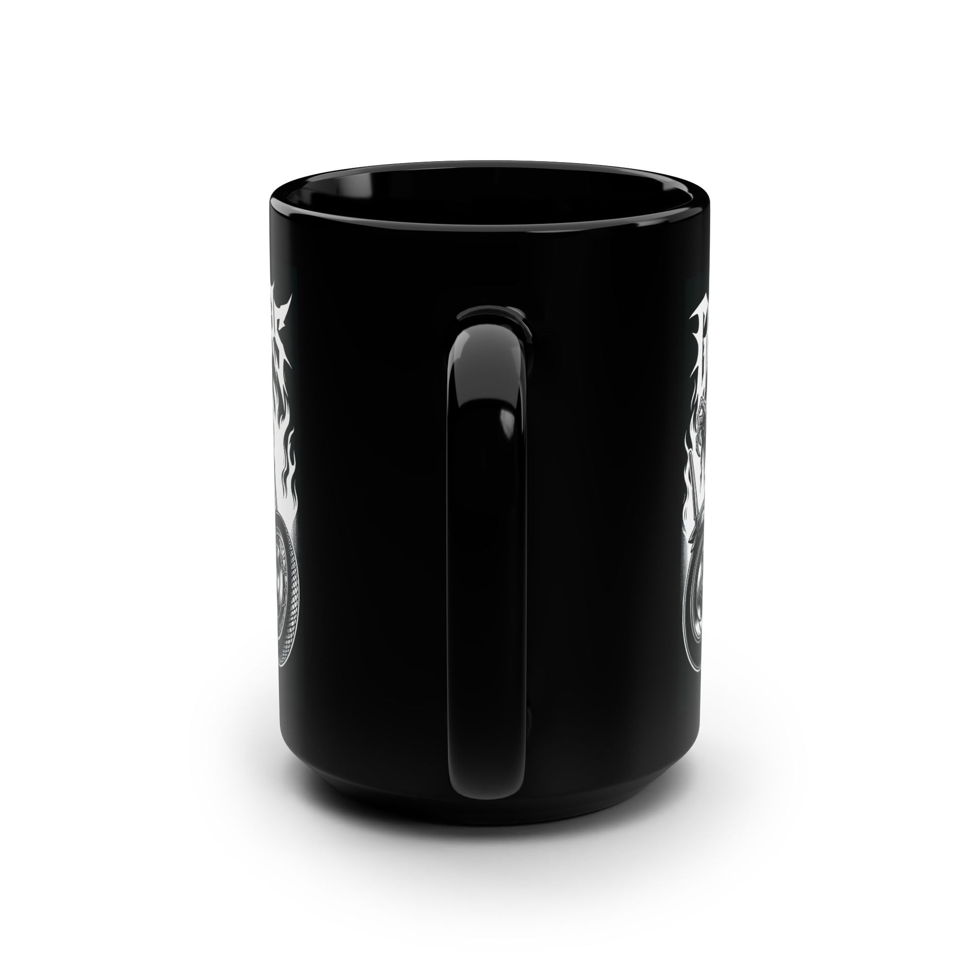 Gothic Ghost Riders Motorcycle Mug - 15oz Black Ceramic Cup for Chopper Enthusiasts, Gift for Bikers, Unique Coffee Mug, Skulls Mug