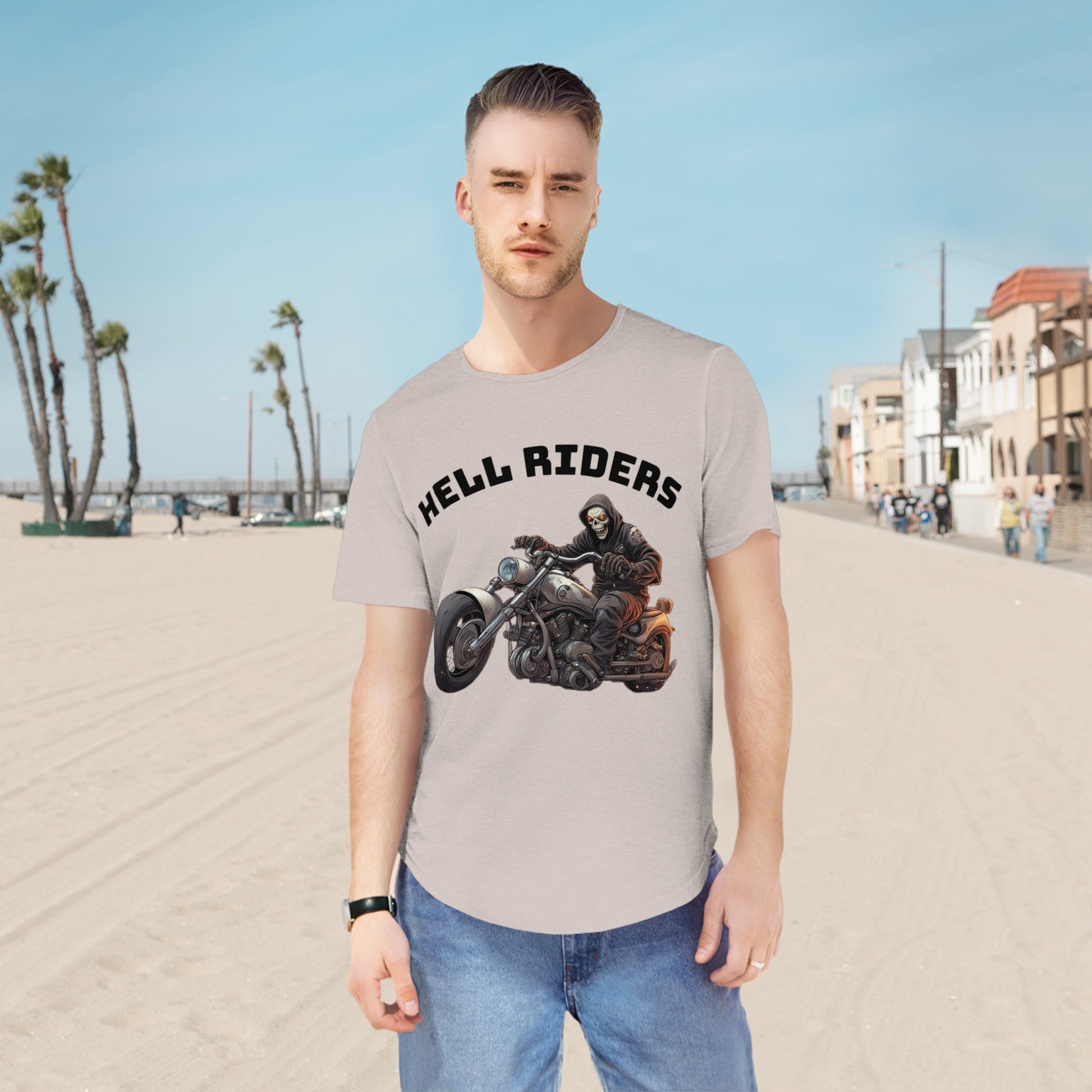 Hell Riders-Men's Jersey Curved Hem Tee, Biker Shirt, Hell Riders Tee, Motorcycle Apparel