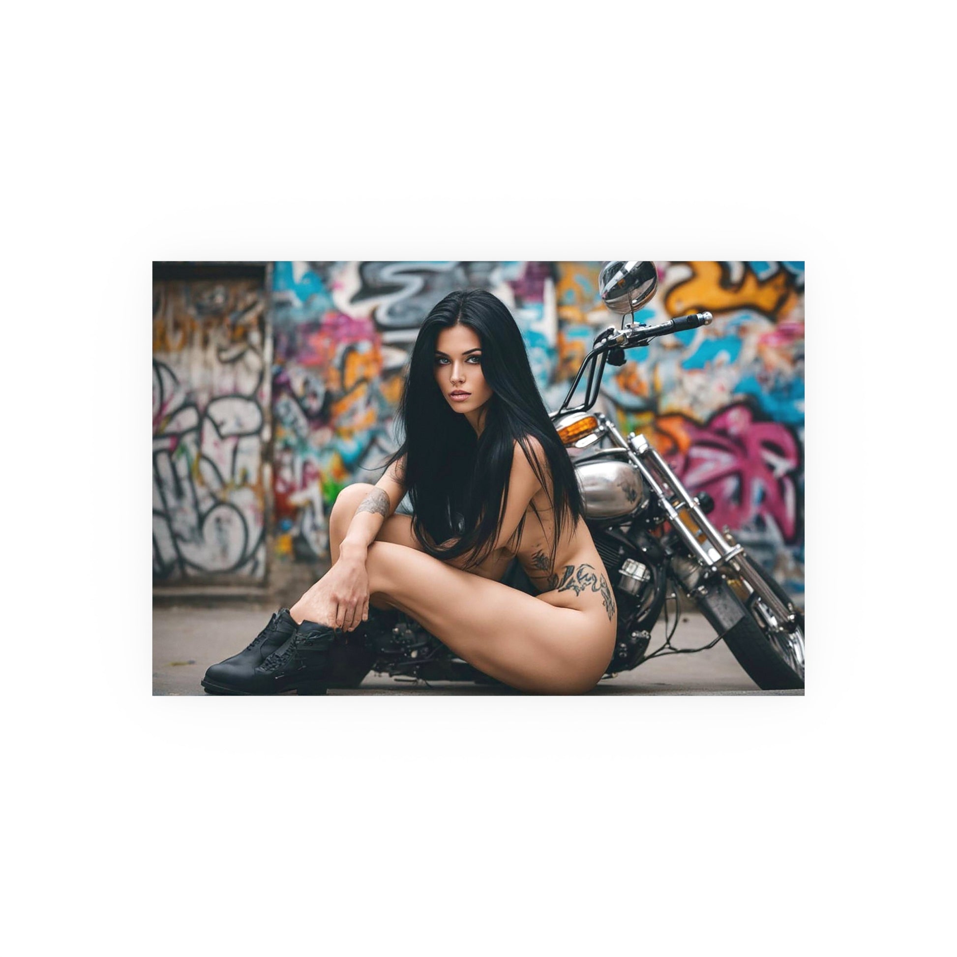Tattooed Biker Babe-Edgy Art Poster - Urban Street Style, Home Decor, Wall Art, Tattoo Lovers, Unique Artwork