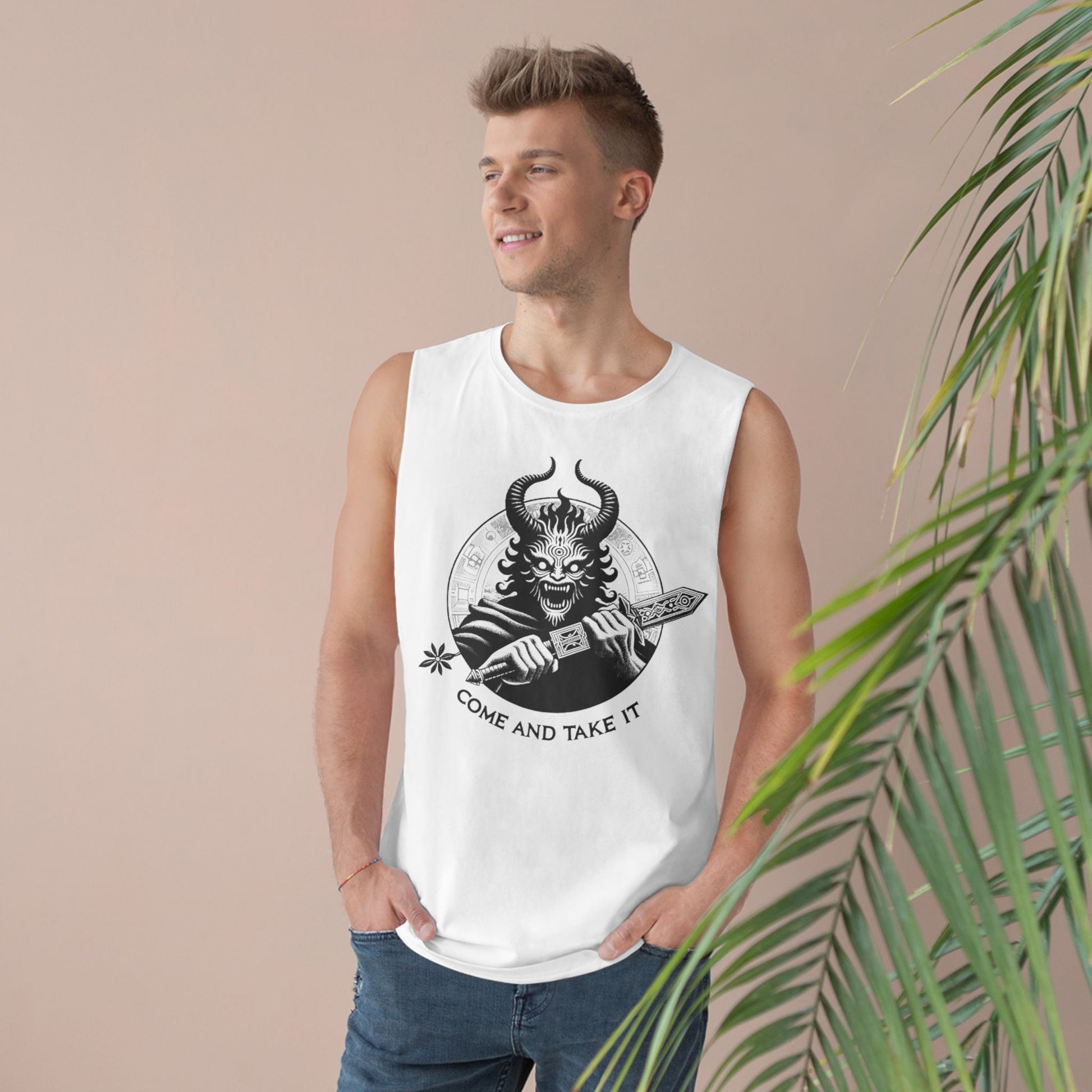 Come and Take It Demon Sleeveless Tee-Gothic Tank Top – Edgy Graphic Sleeveless Tee, Alternative Style