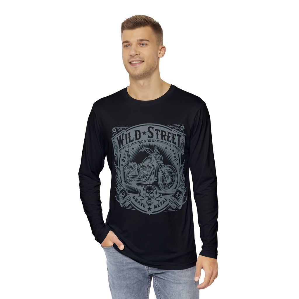 Wild Street Biker-Men's Long Sleeve Shirt (AOP)-Black