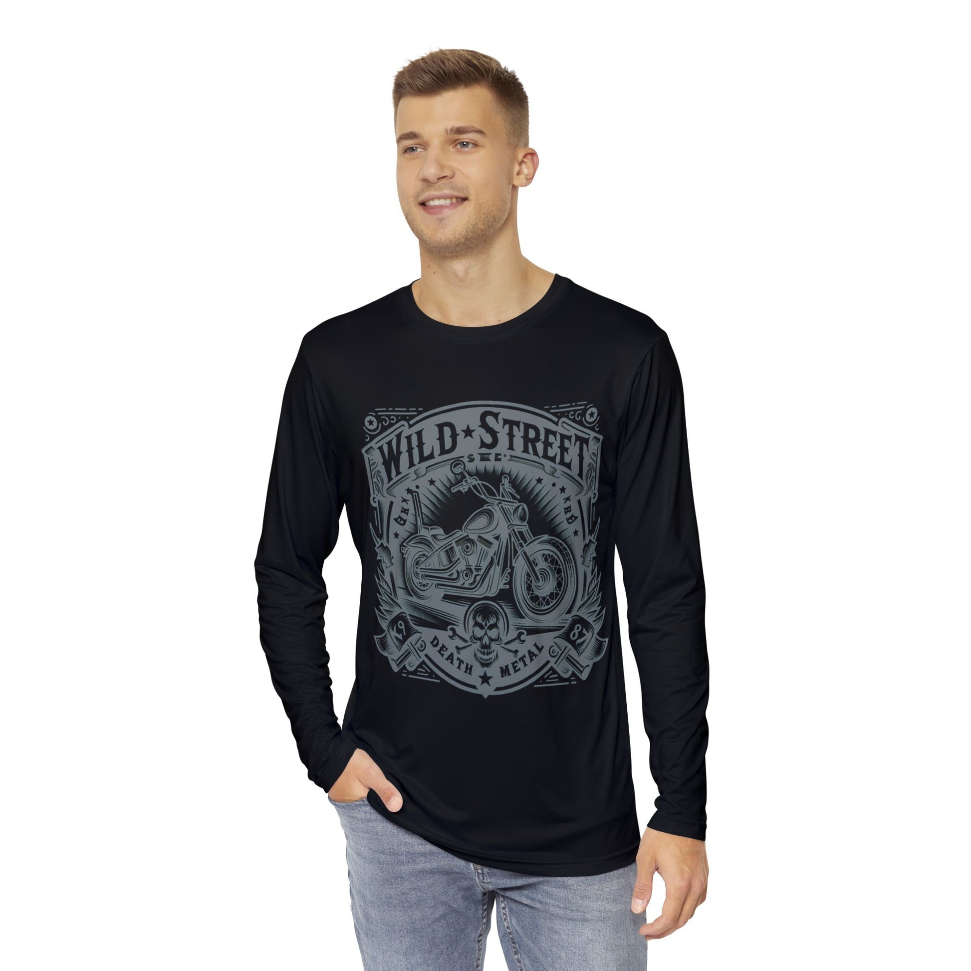 Wild Street Biker-Men's Long Sleeve Shirt (AOP)-Black