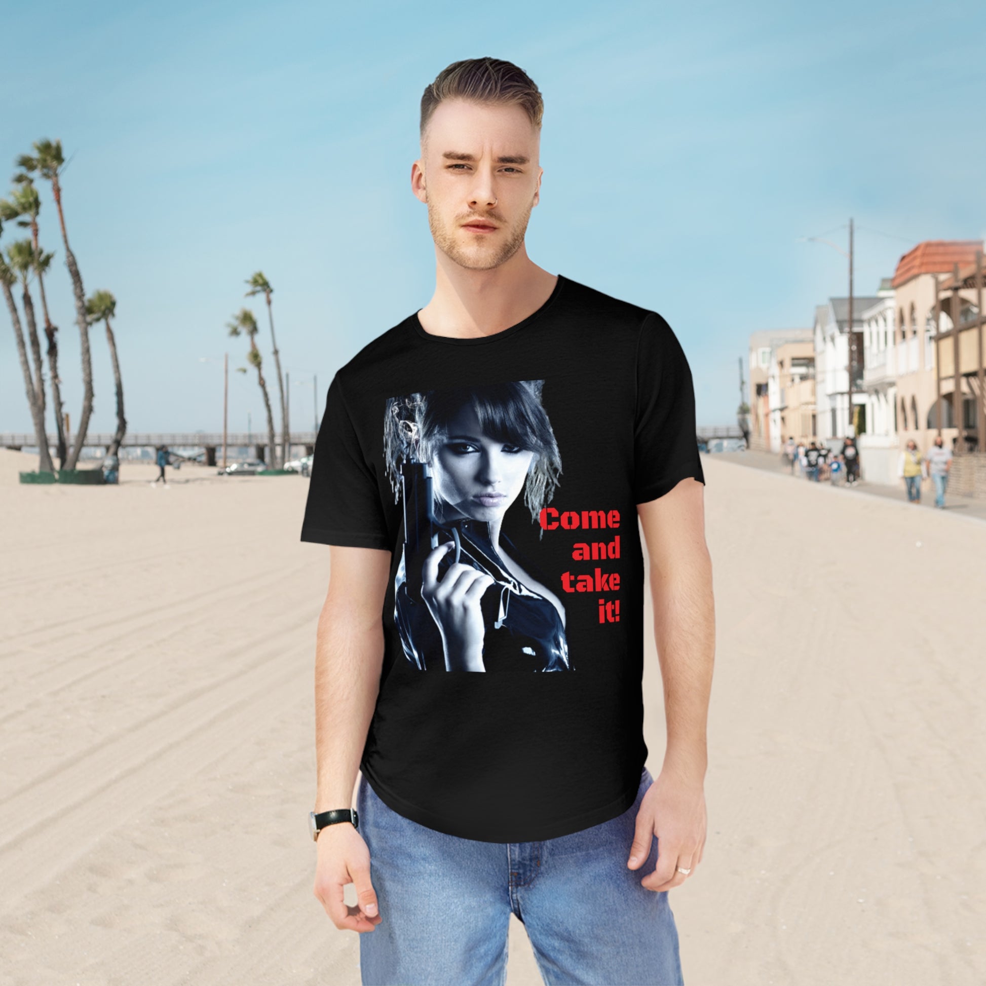 Come and take it! Men's Jersey Curved Hem Tee