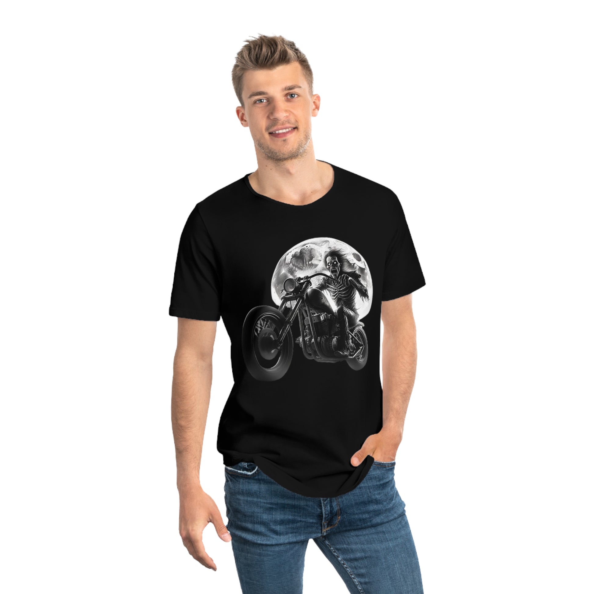 GHOST RIDER FULL MOON-Men's Jersey Curved Hem Tee
