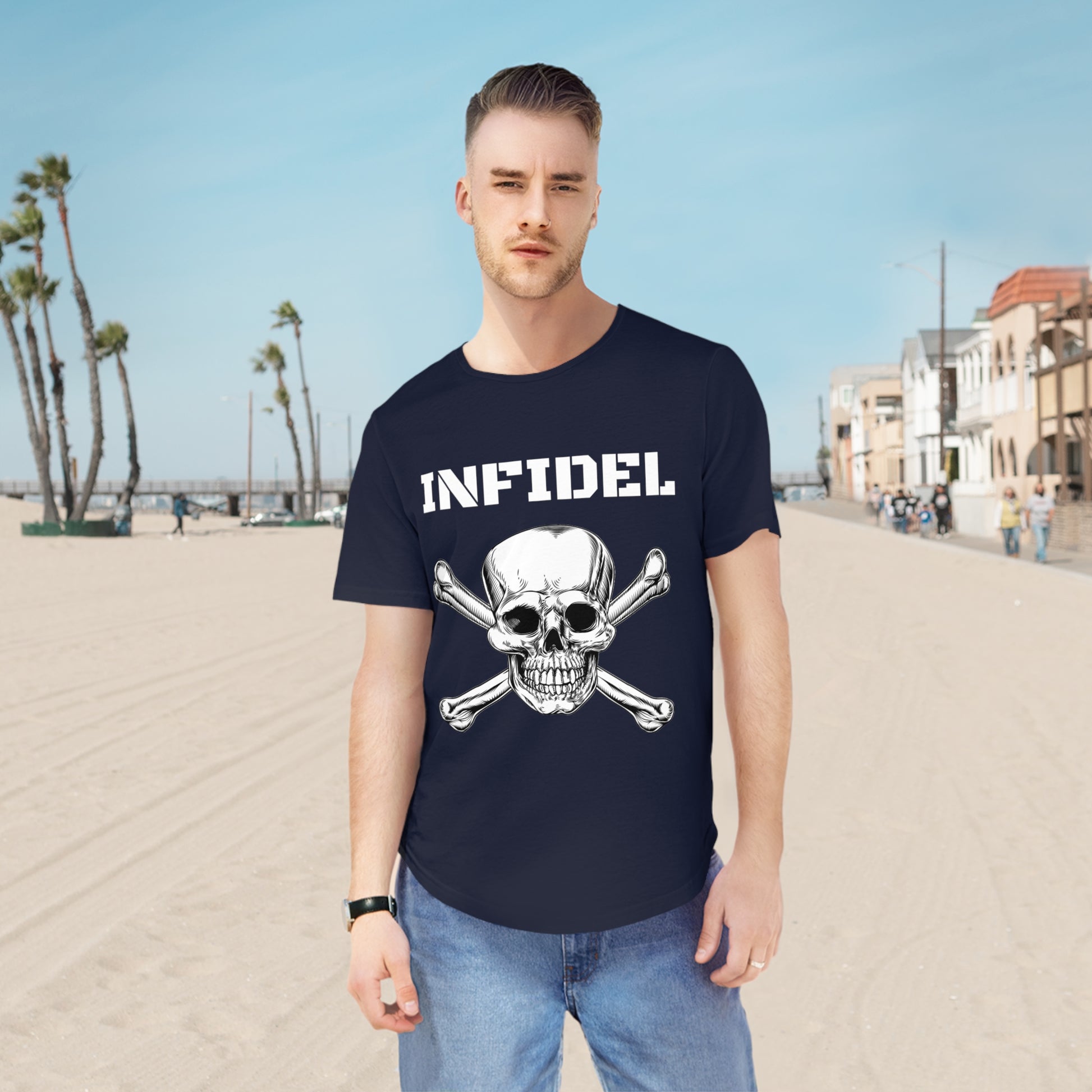 Skull and Crossbones-Infidel Skull Design, Casual Streetwear, Edgy Style, Unique Fashion Statement