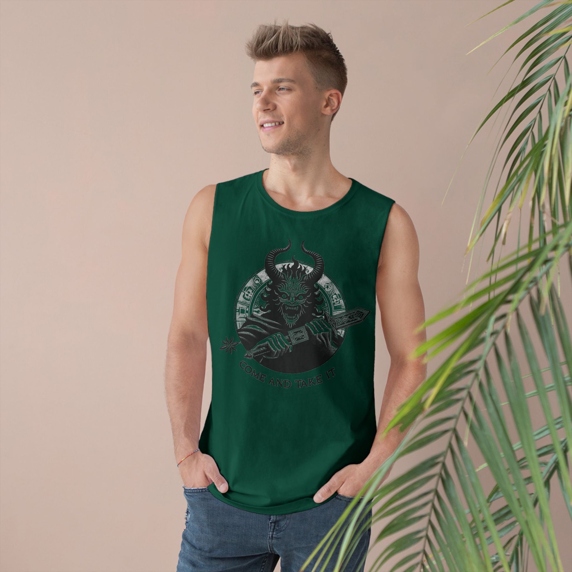 Come and Take It Demon Sleeveless Tee-Gothic Tank Top – Edgy Graphic Sleeveless Tee, Alternative Style