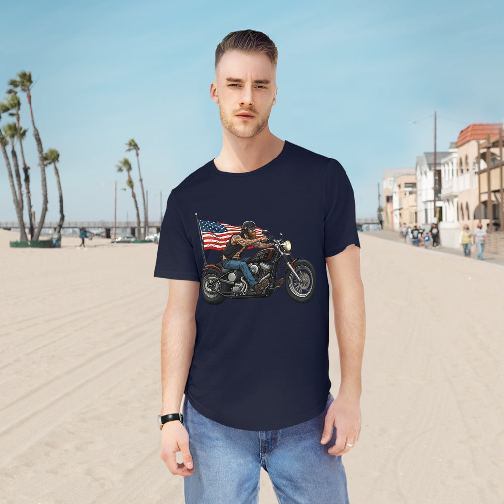 American Biker Curved Hem Tee-Motorcycle Freedom Tee