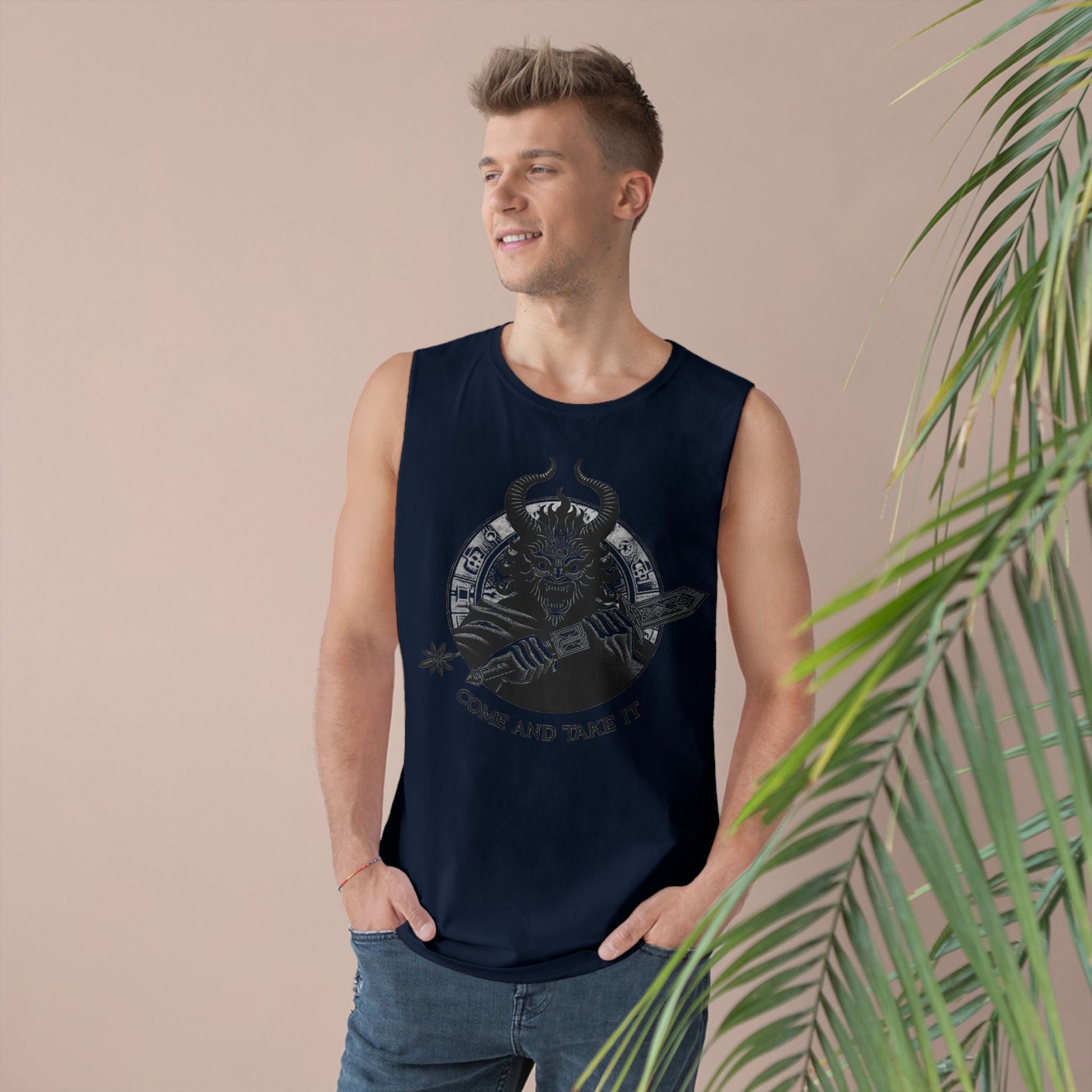 Come and Take It Demon Sleeveless Tee-Gothic Tank Top – Edgy Graphic Sleeveless Tee, Alternative Style