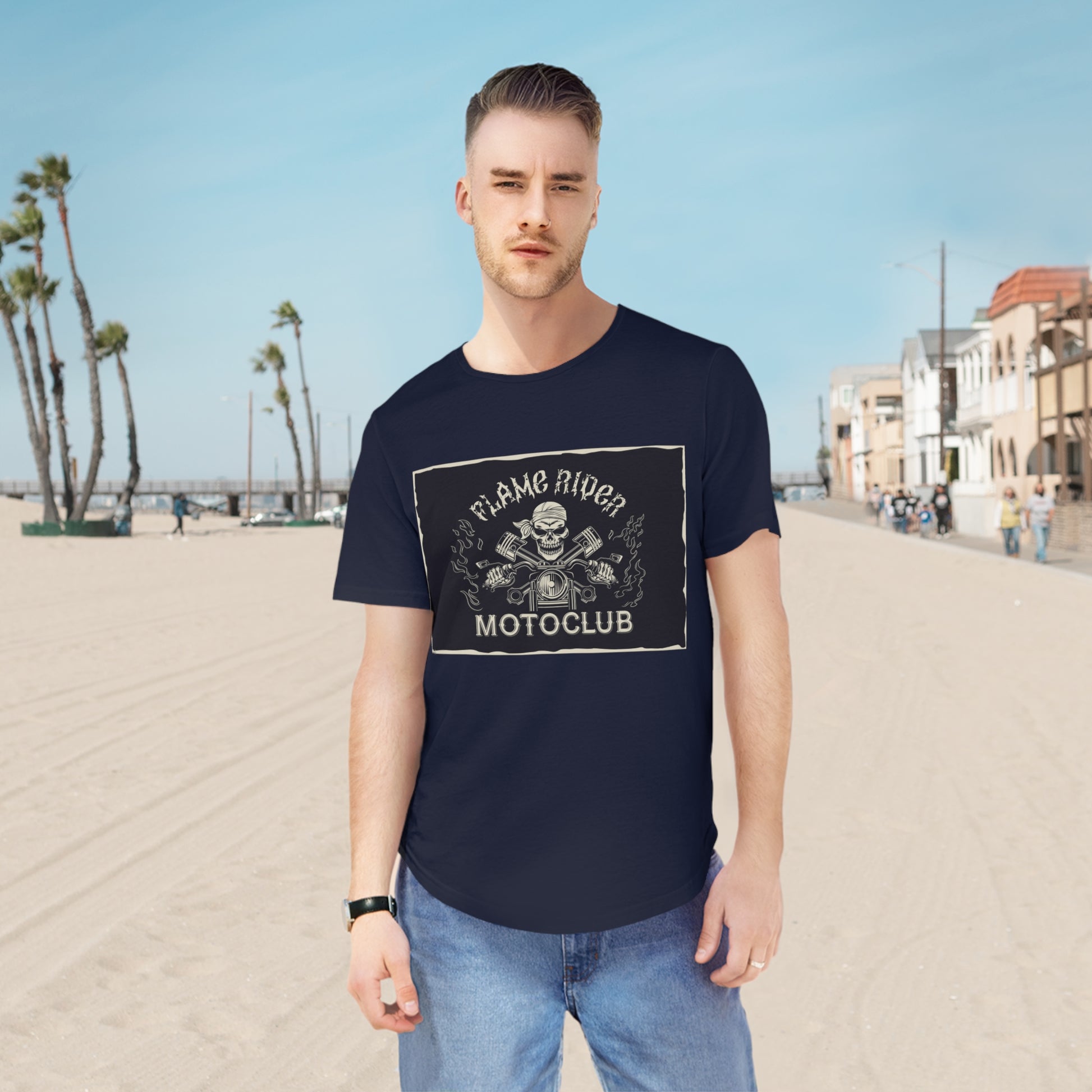 Flame Riders Moto Club Men's Jersey Curved Hem Tee