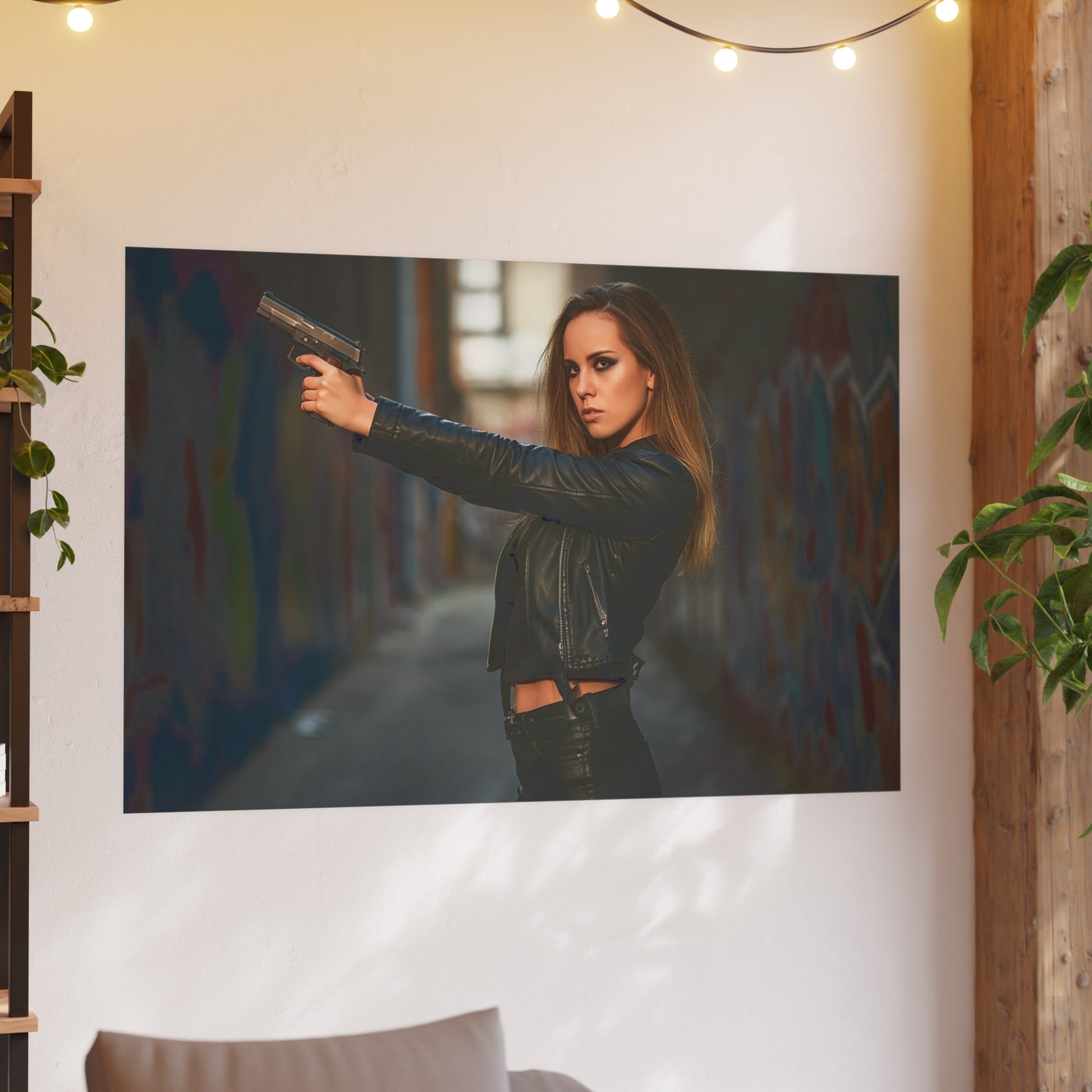 Hot Girl With Gun in Alley-Edgy Urban Art Poster