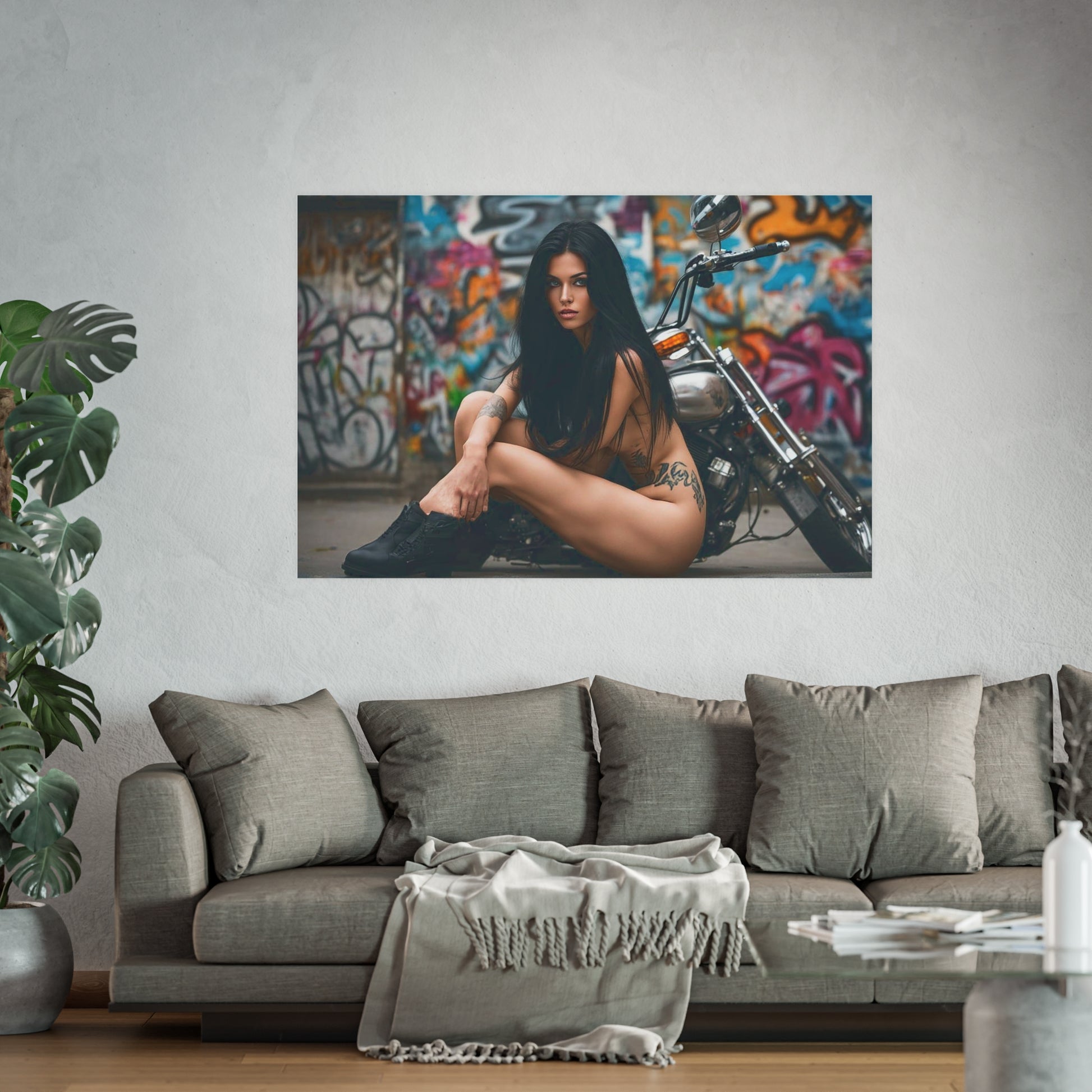 Tattooed Biker Babe-Edgy Art Poster - Urban Street Style, Home Decor, Wall Art, Tattoo Lovers, Unique Artwork
