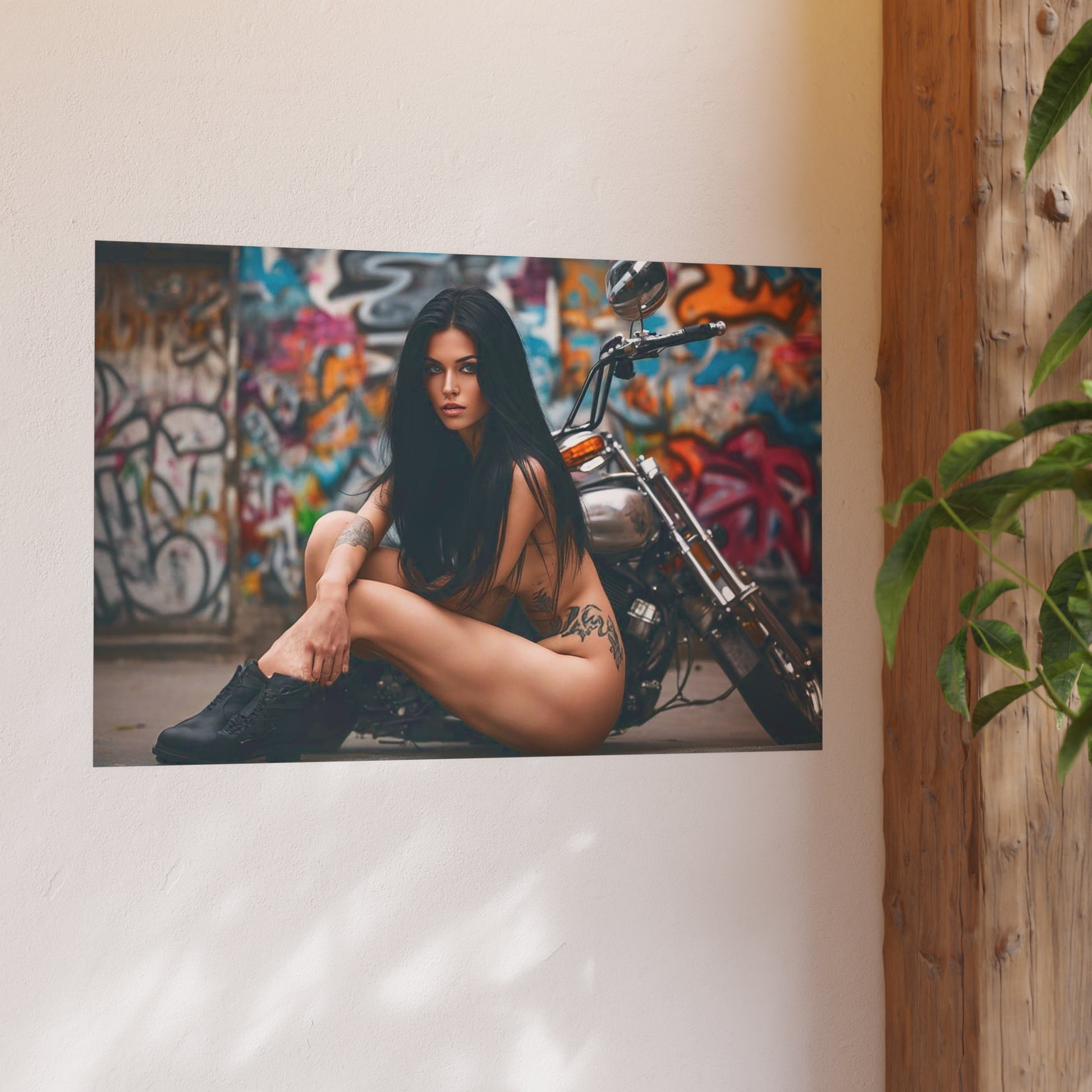 Tattooed Biker Babe-Edgy Art Poster - Urban Street Style, Home Decor, Wall Art, Tattoo Lovers, Unique Artwork