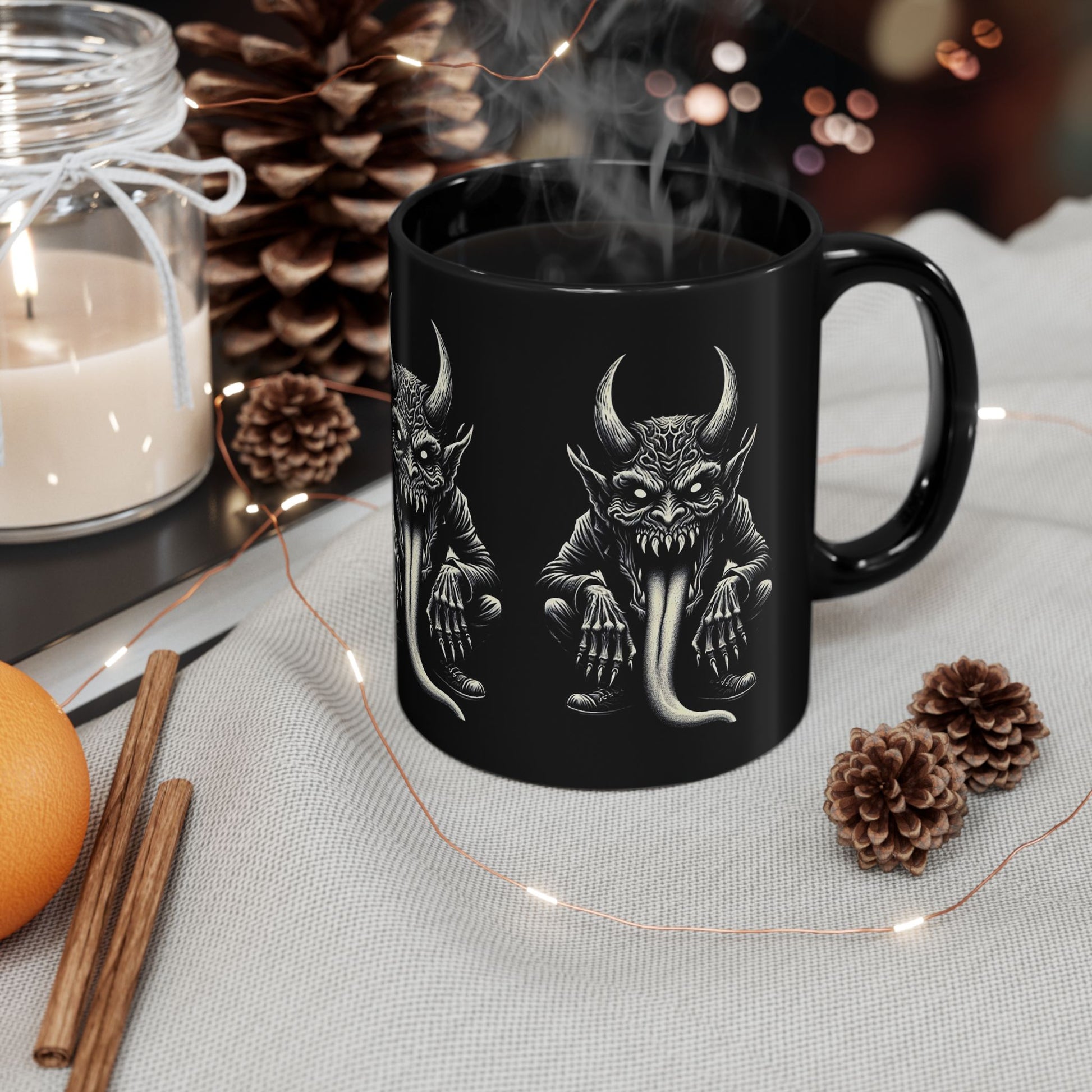Gothic Demon Mug with Horned Creature Design