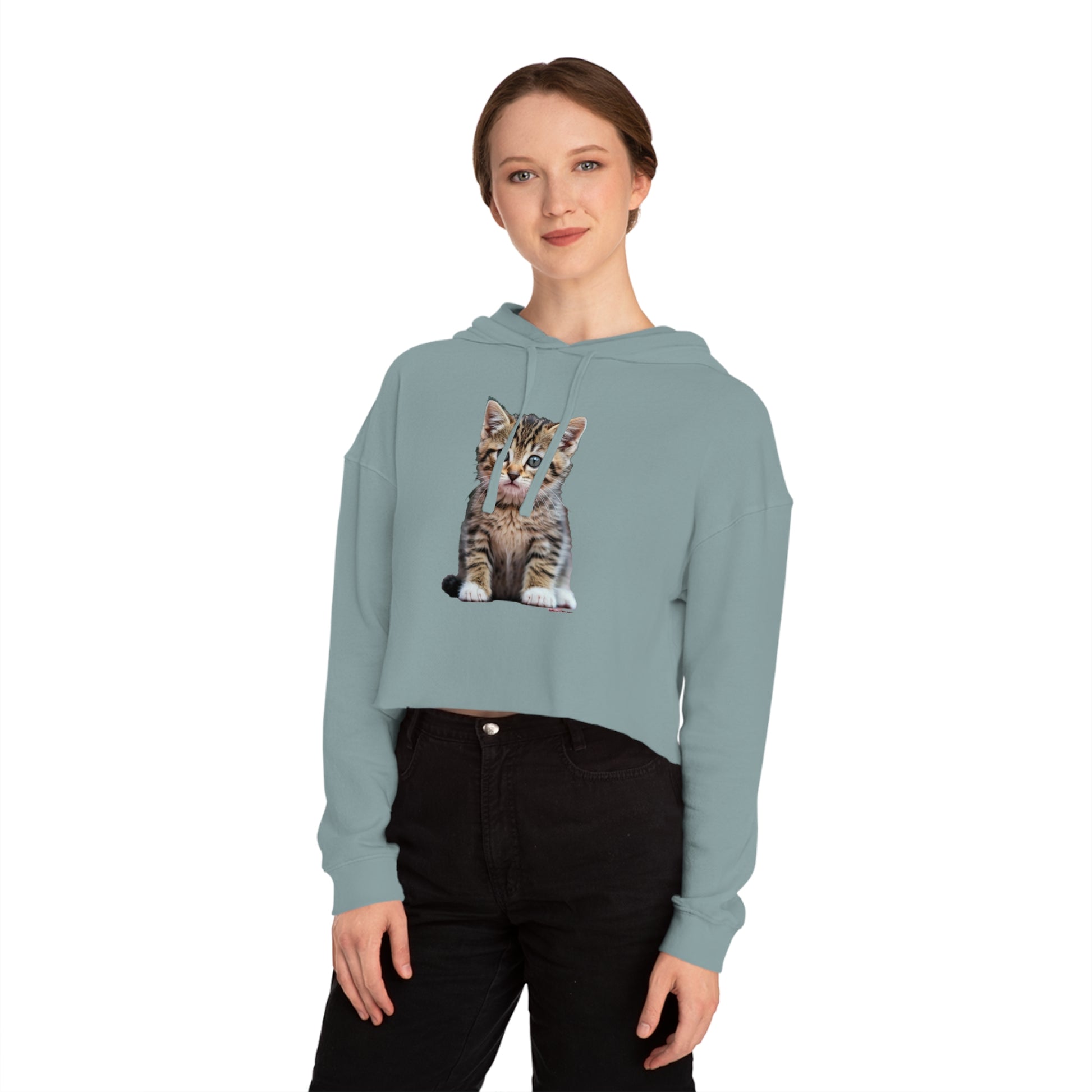 Cute Kitty Womens Cropped Hooded Sweatshirt
