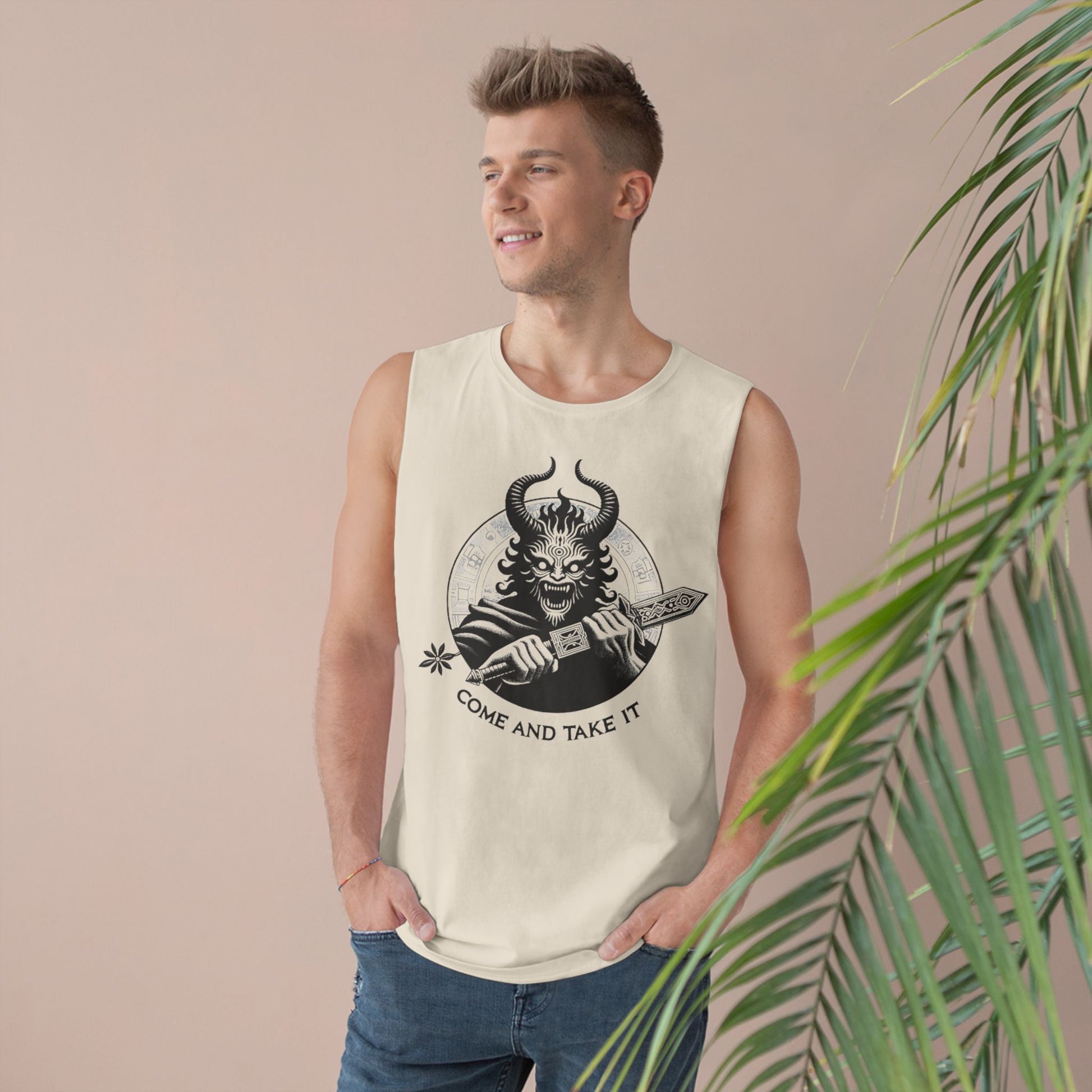 Come and Take It Demon Sleeveless Tee-Gothic Tank Top – Edgy Graphic Sleeveless Tee, Alternative Style