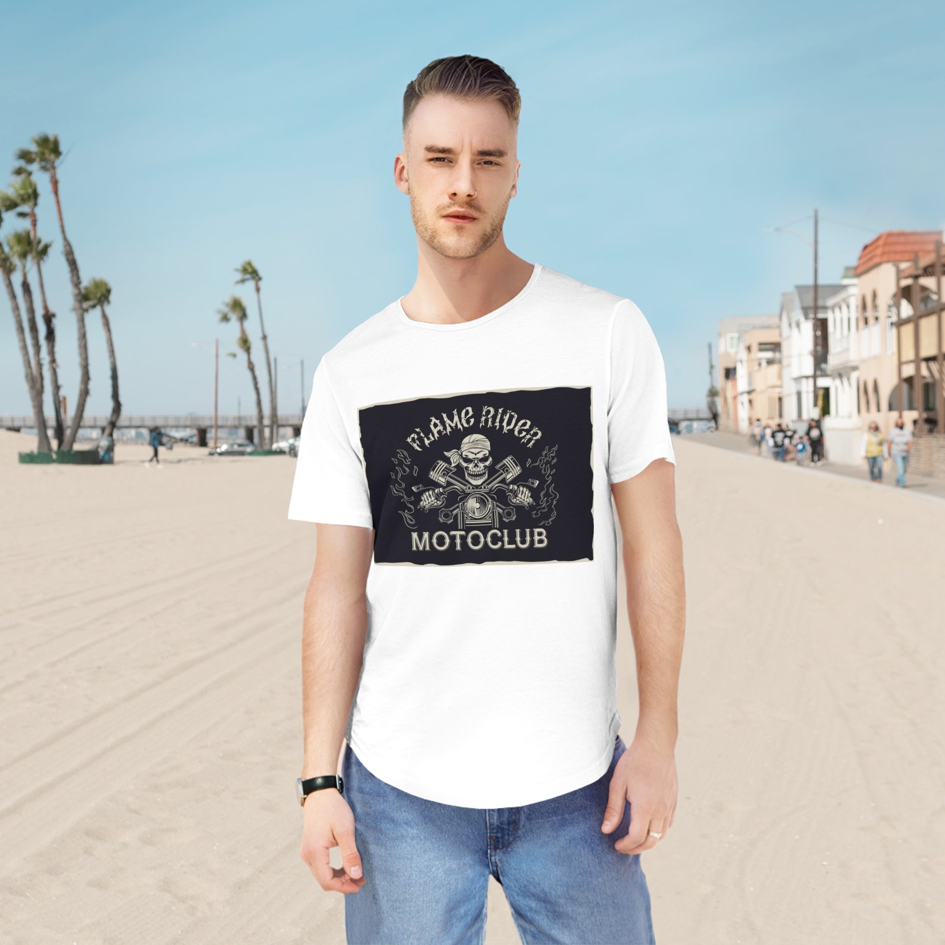 Flame Riders Moto Club Men's Jersey Curved Hem Tee