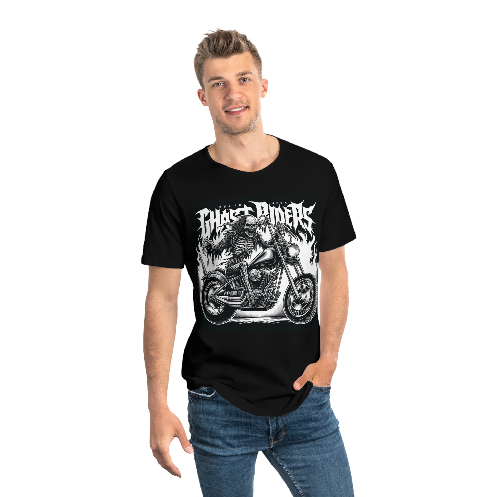 Men's Motorcycle Graphic Tee, Edgy Biker Shirt, Skulls and Flames Design, Perfect for Rides, Festivals, and Everyday Coolness