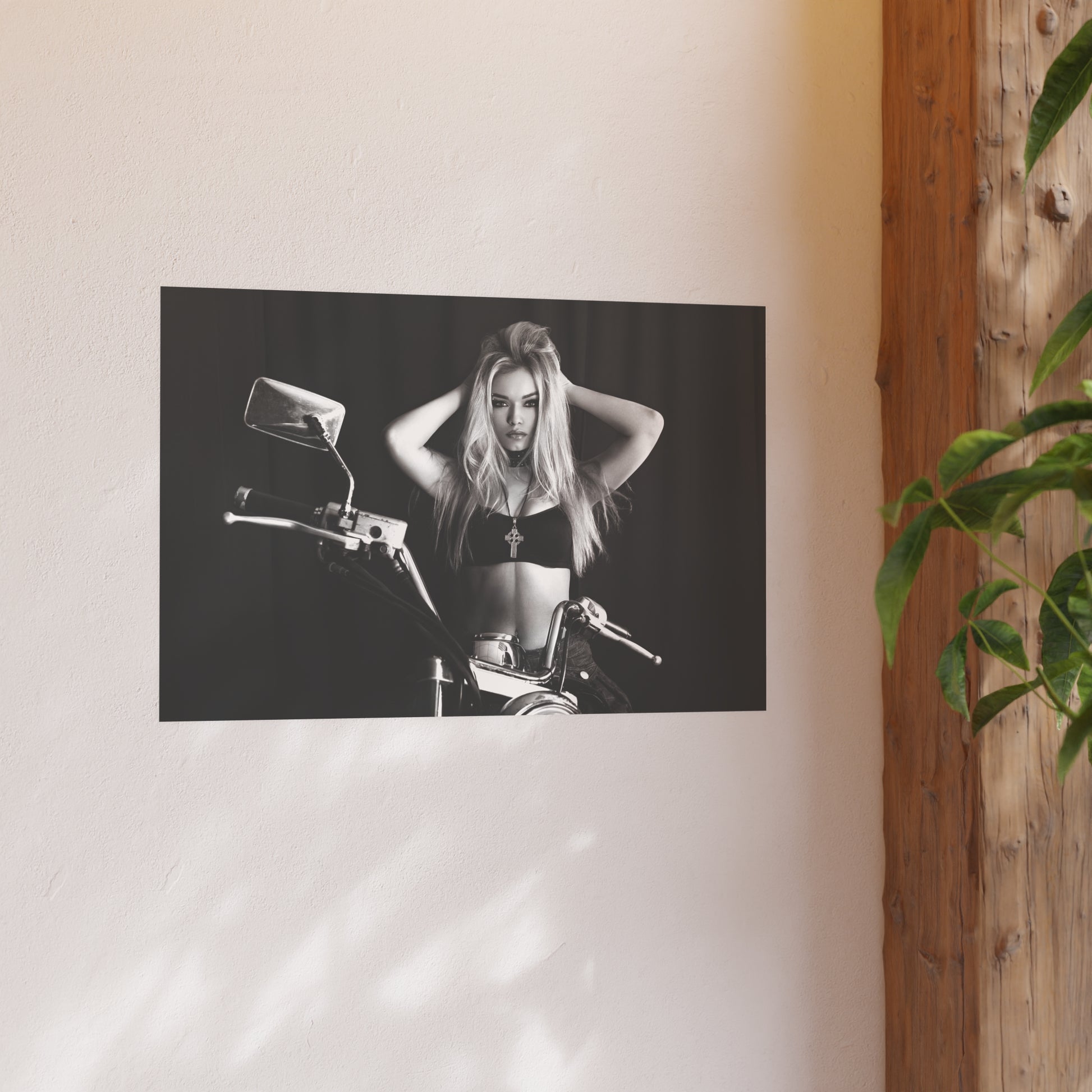 Blonde Biker Babe Satin and Archival Matte Poster