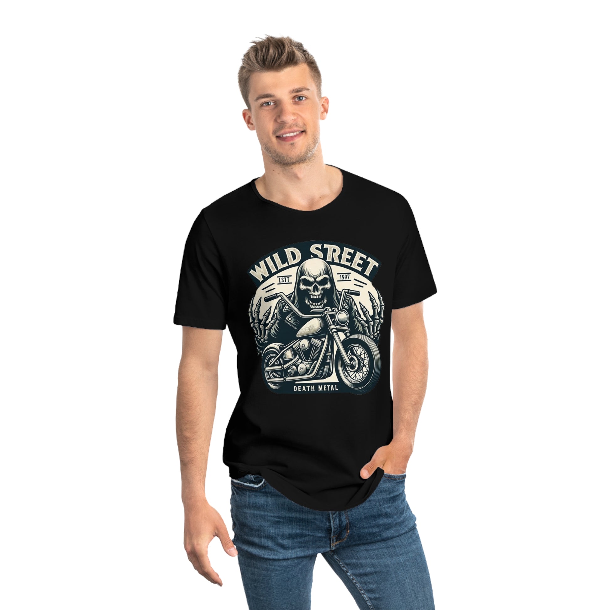 WILD STREET DEATH METAL-Men's Jersey Curved Hem Tee