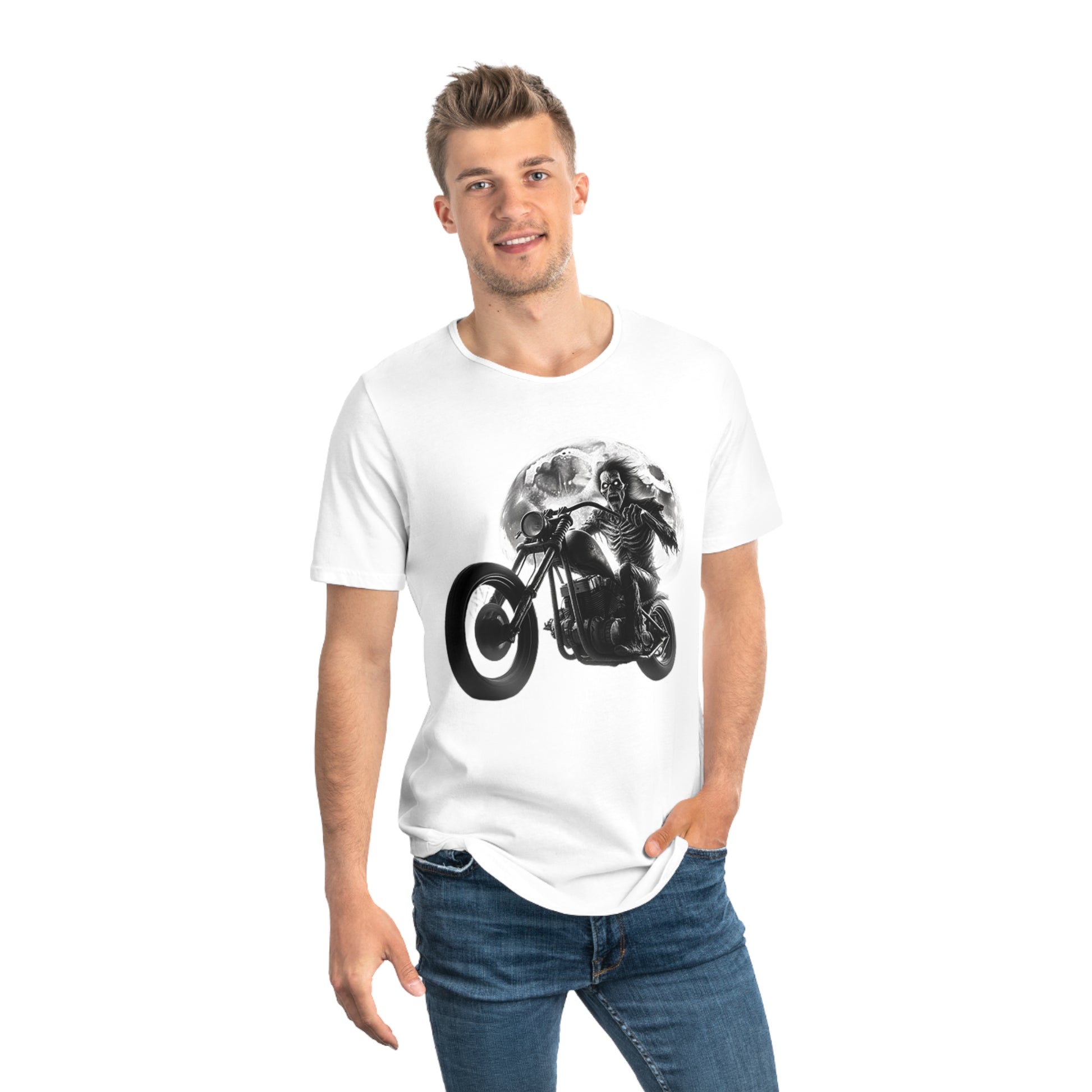 GHOST RIDER FULL MOON-Men's Jersey Curved Hem Tee