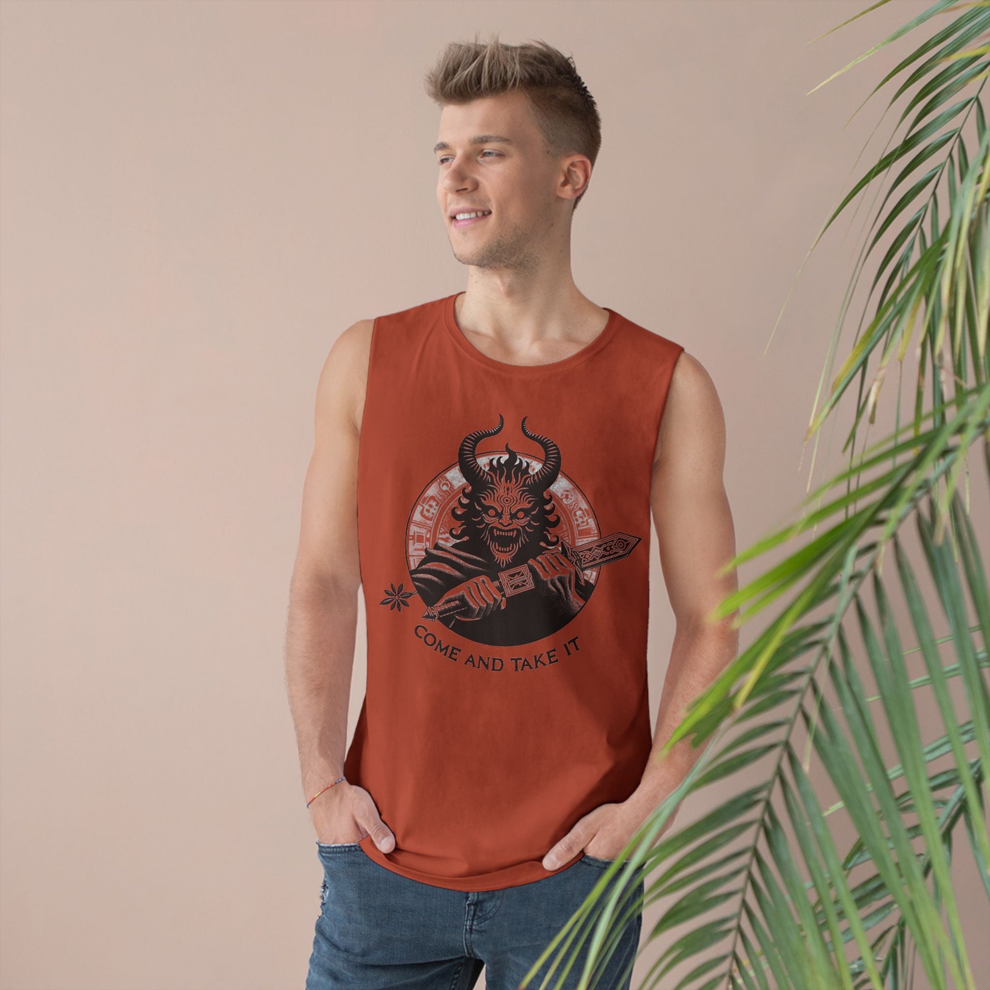 Come and Take It Demon Sleeveless Tee-Gothic Tank Top – Edgy Graphic Sleeveless Tee, Alternative Style