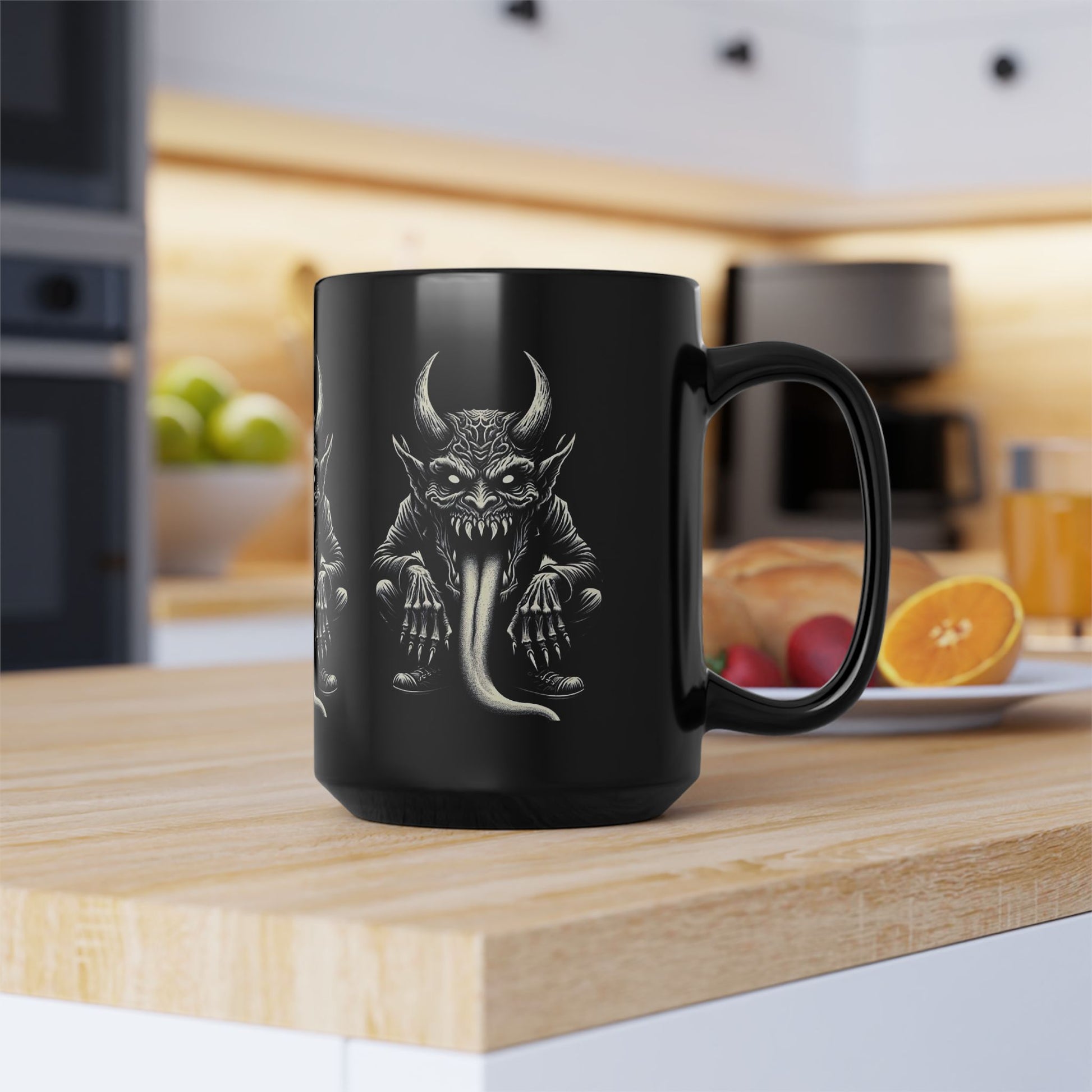 Gothic Demon Mug with Horned Creature Design
