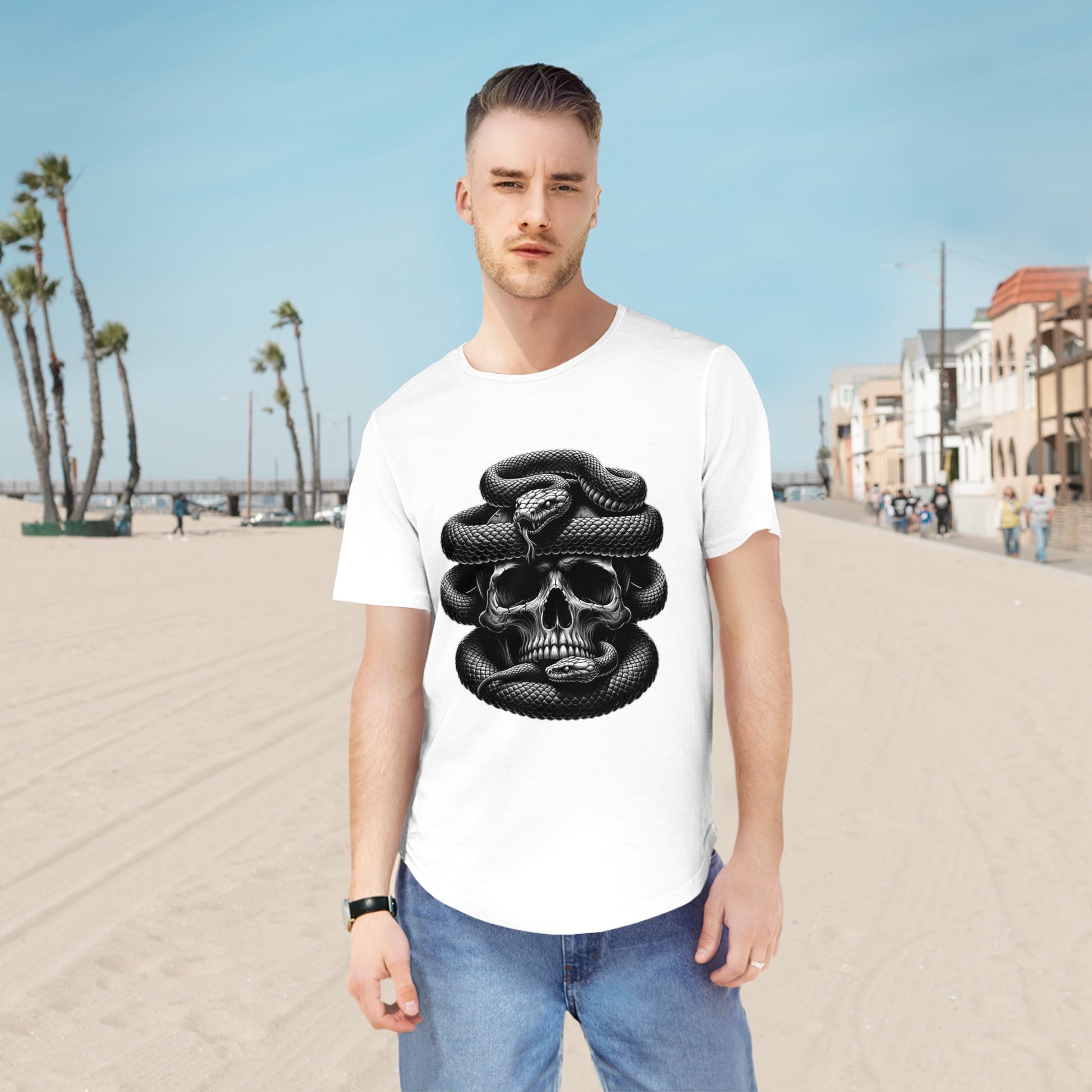 VOODOO SKULL-Men's Jersey Curved Hem Tee