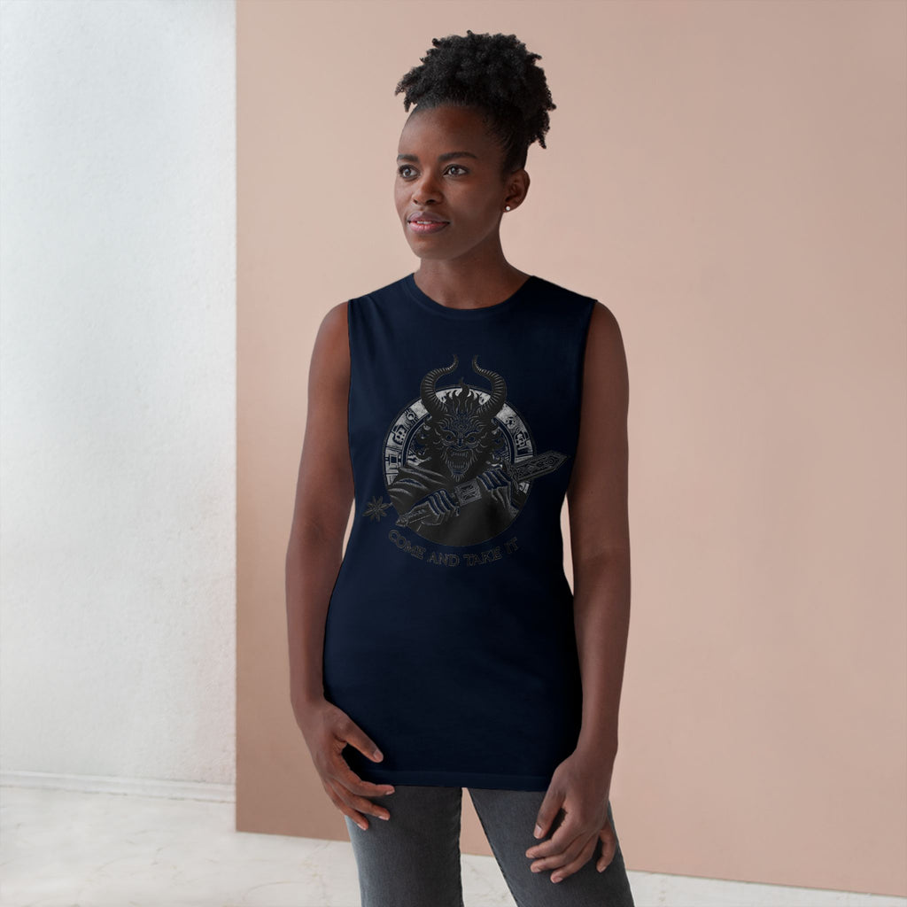 Come and Take It Demon Sleeveless Tee-Gothic Tank Top – Edgy Graphic Sleeveless Tee, Alternative Style