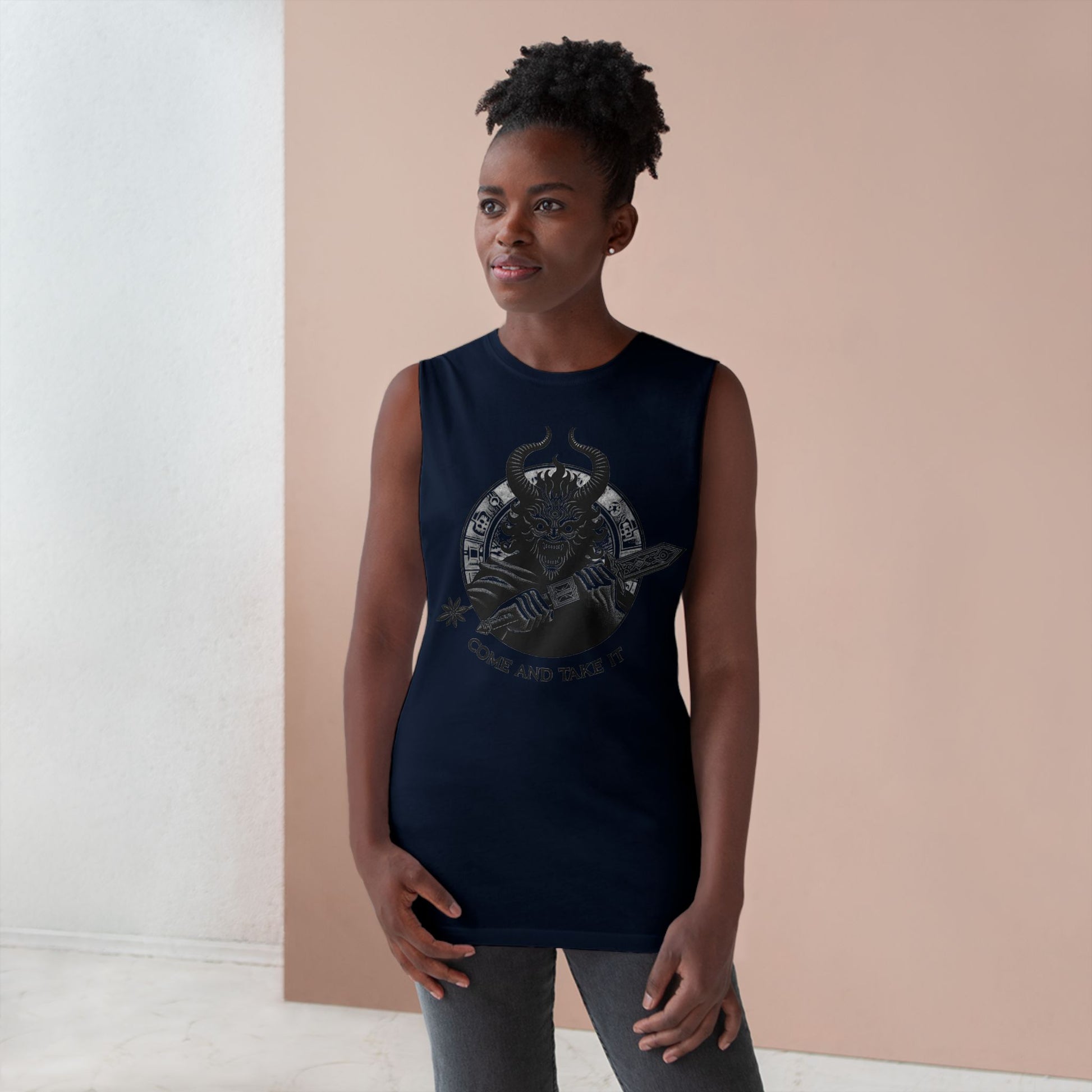 Come and Take It Demon Sleeveless Tee-Gothic Tank Top – Edgy Graphic Sleeveless Tee, Alternative Style