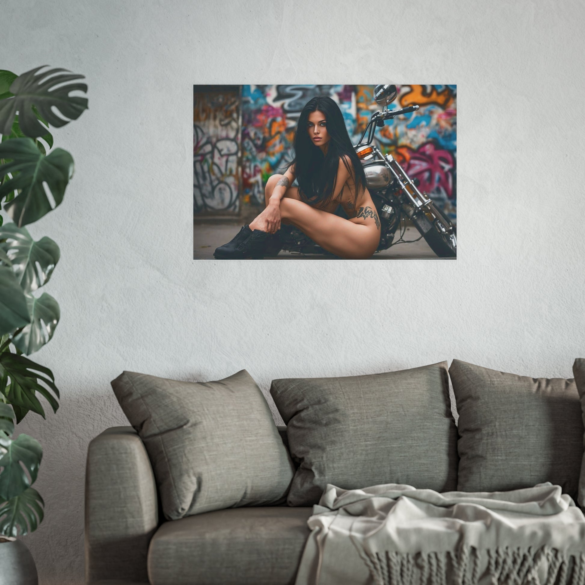 Tattooed Biker Babe-Edgy Art Poster - Urban Street Style, Home Decor, Wall Art, Tattoo Lovers, Unique Artwork