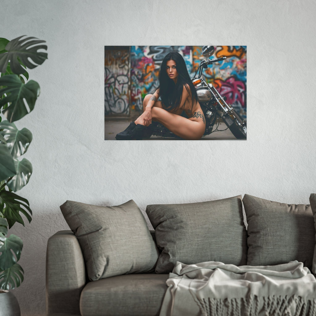 Tattooed Biker Babe-Edgy Art Poster - Urban Street Style, Home Decor, Wall Art, Tattoo Lovers, Unique Artwork