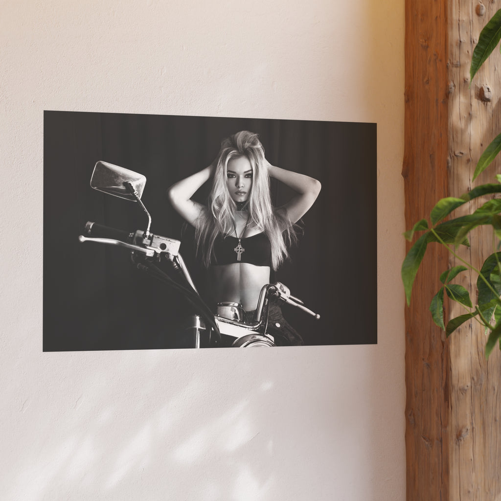 Blonde Biker Babe Satin and Archival Matte Poster