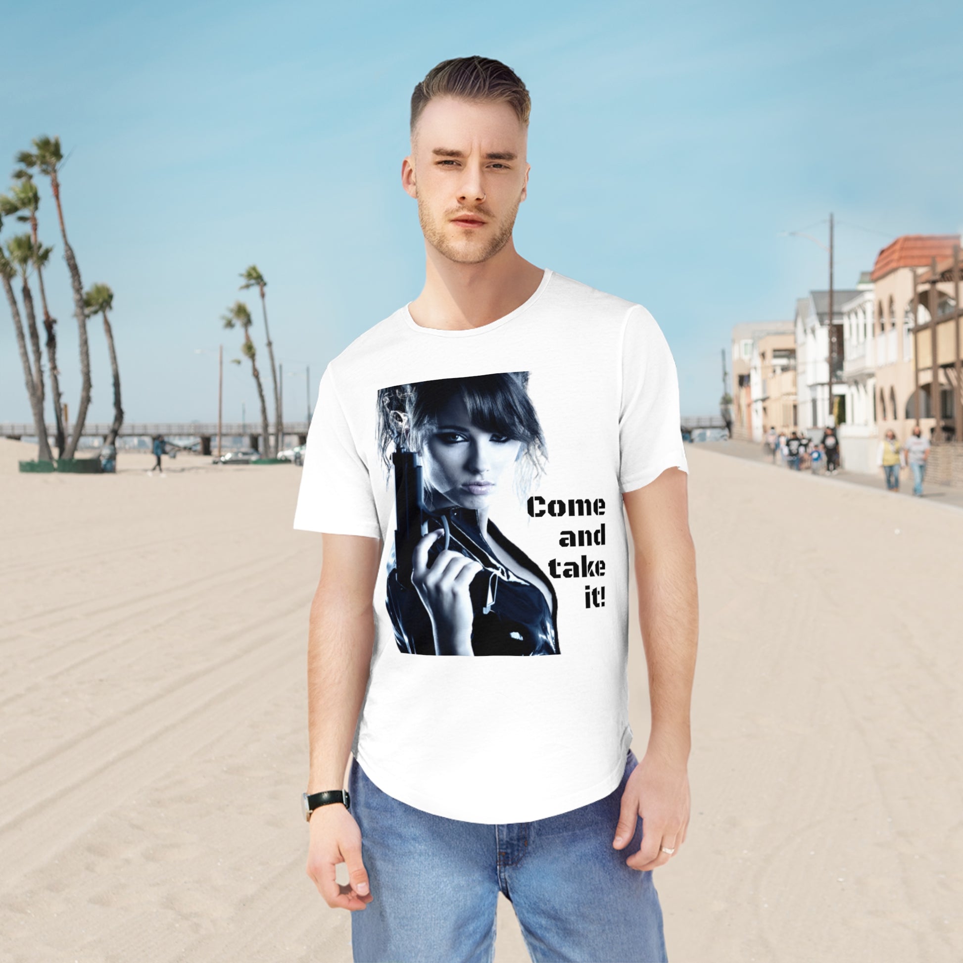 Come and take it! Men's Jersey Curved Hem Tee