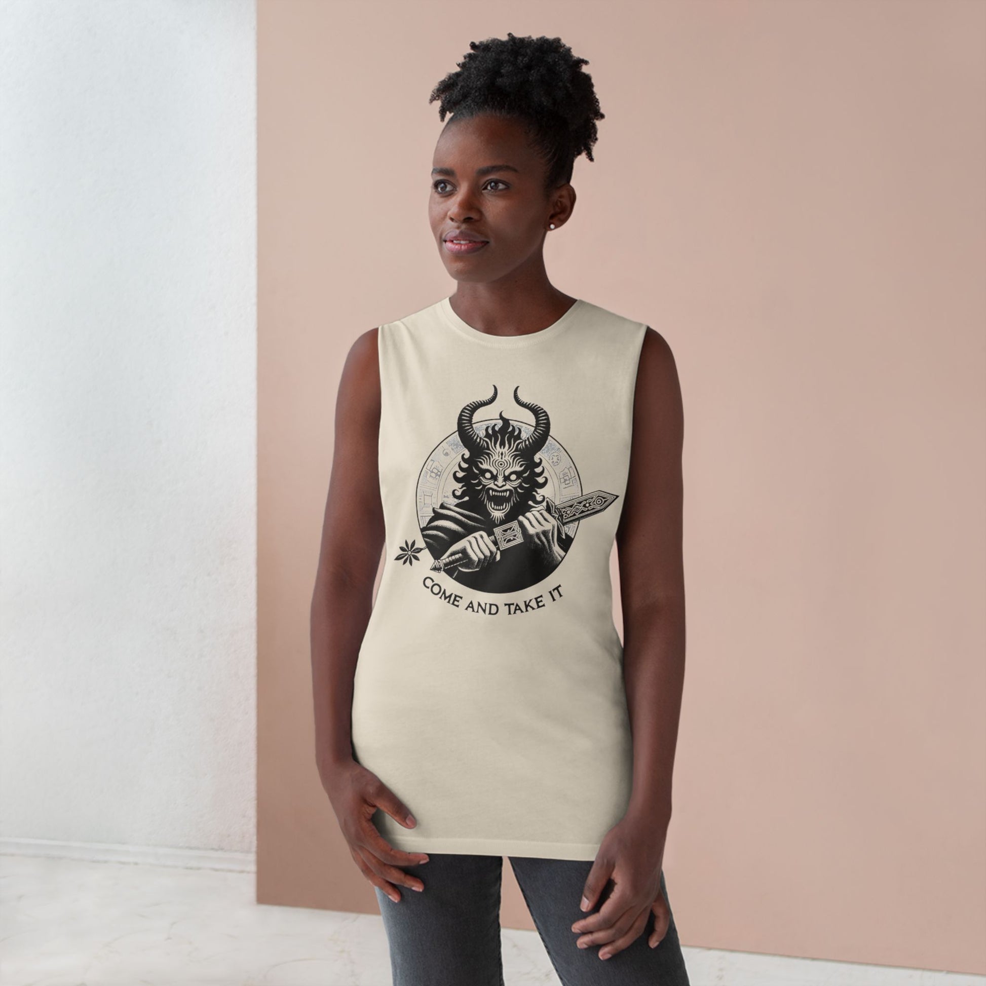 Come and Take It Demon Sleeveless Tee-Gothic Tank Top – Edgy Graphic Sleeveless Tee, Alternative Style