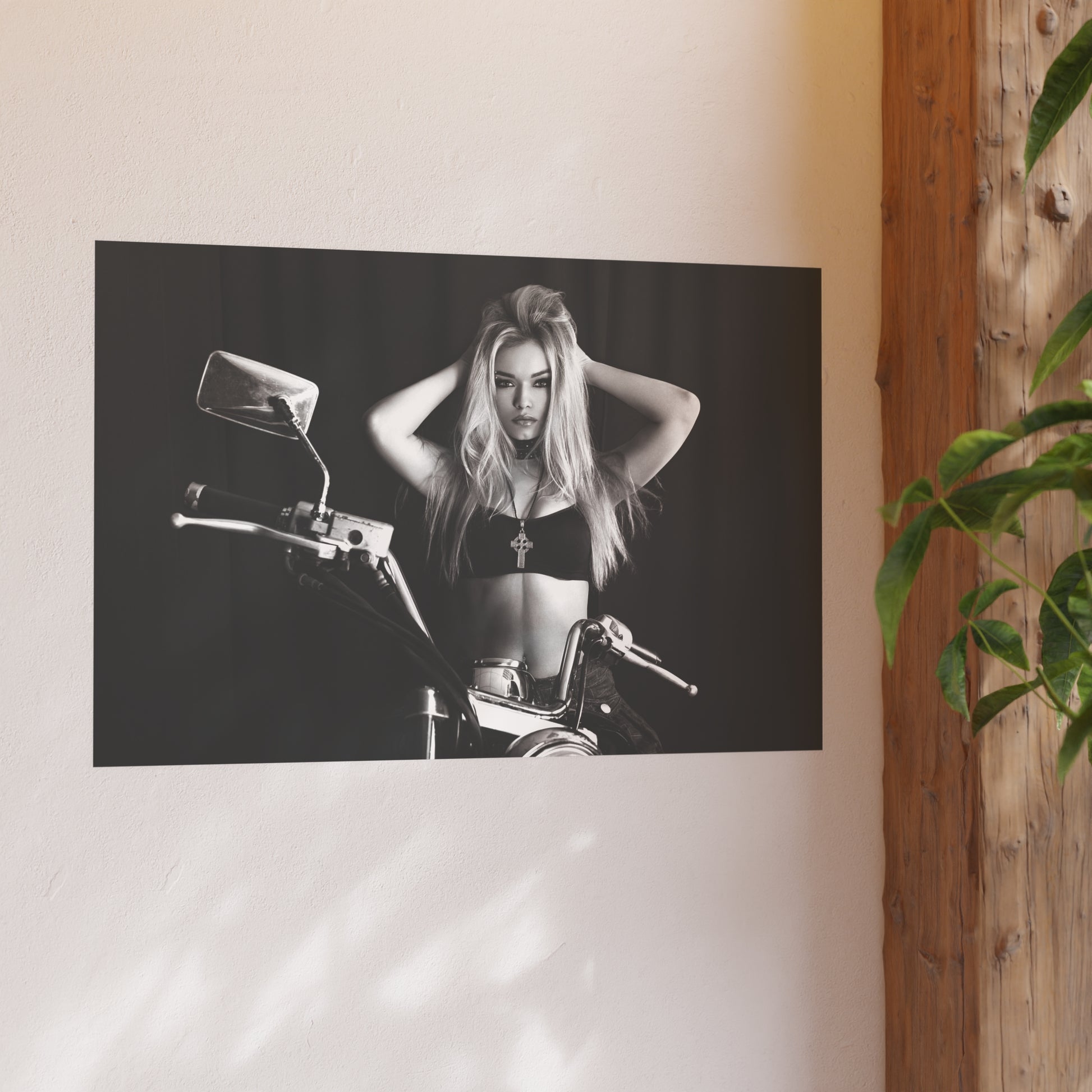 Blonde Biker Babe Satin and Archival Matte Poster