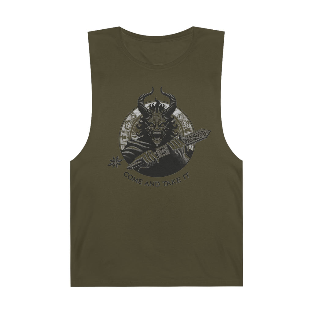 Come and Take It Demon Sleeveless Tee-Gothic Tank Top – Edgy Graphic Sleeveless Tee, Alternative Style